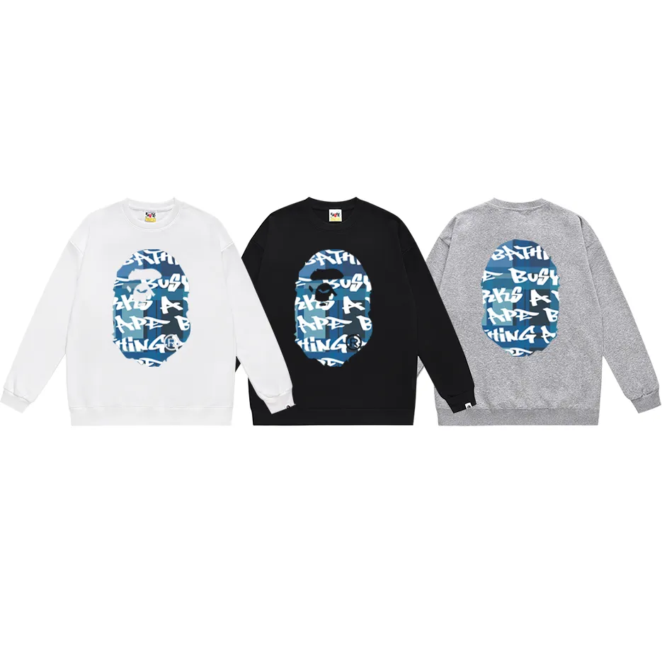 P170 model number SC302# terry 80 plus velvet 85 (top version) BAPE ape-man head colorful letter printed round neck sweatshirt Made of 350g large terry (drop shoulder large version) fabric, soft texture and no pilling Imported environmentally friendly printing glue The pattern is bright and three-dimensional Quality 💥Same style for men and women The upper body is trendy Color: black and red white and red gray red black and blue white blue gray blue Size: S M L XL XXL