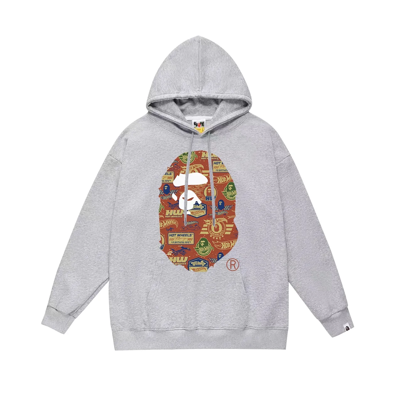 Model No. SC623#terry p160 plus velvet p180💰(top version) BAPE✖️WHEELS co-branded ape head print hooded sweatshirt Made of 380g large terry 430g silver fox velvet (off-shoulder large version) fabric, soft and non-pilling, imported environmentally friendly printing glue, bright and three-dimensional pattern, quality💥same style for men and women, the upper body is trendy Color: black white gray Size: S M L XL XXL