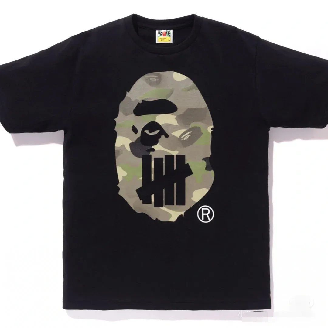 P110 00175 Bape✖️UNDFATED joint camouflage ape head print short-sleeved T-shirt, same style for men and women, size s mlxlxxl, black and white