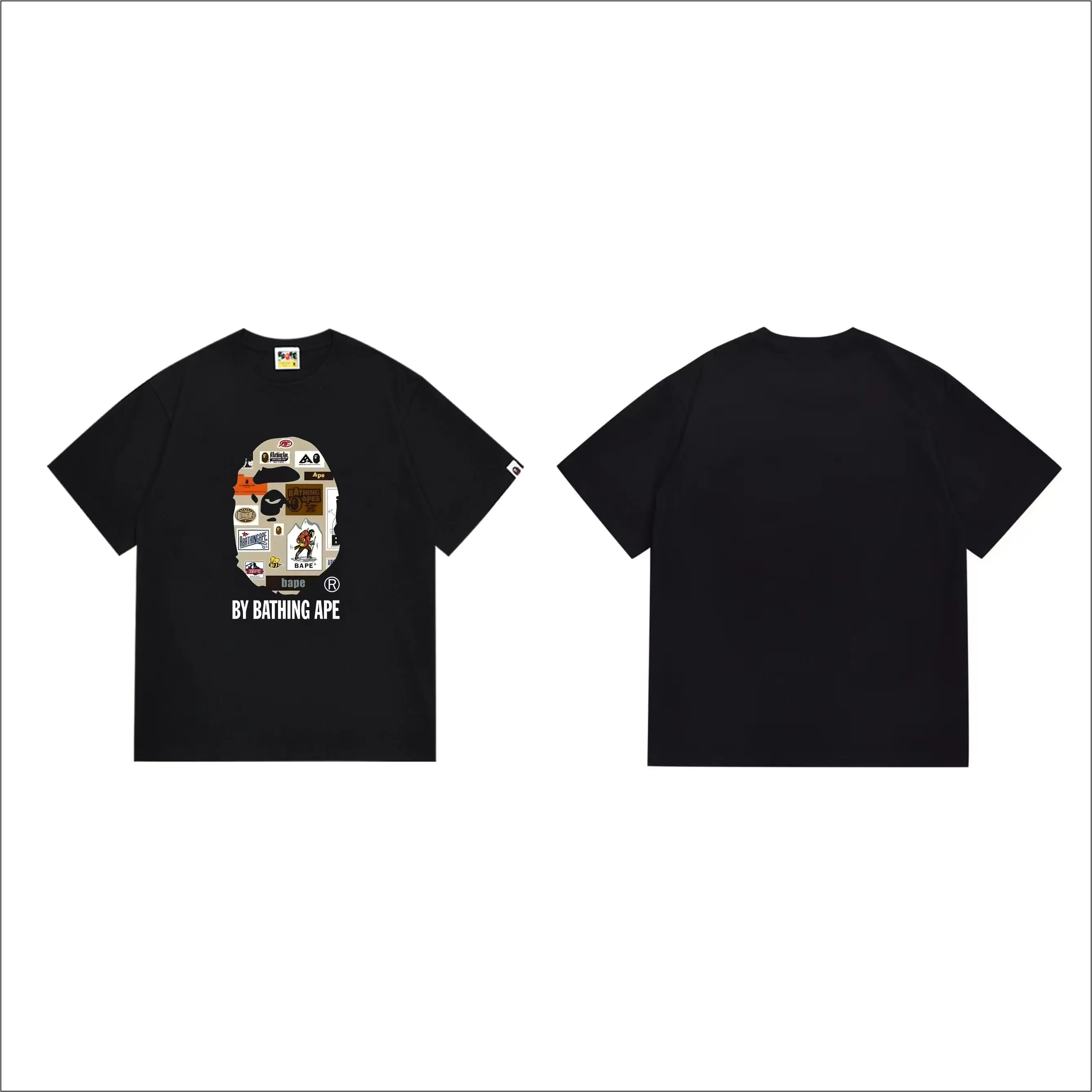 SC1007#p110💰 (top version) BAPE uses 260 grams of high-quality high-weave pure cotton fabric, double yarn combed, soft texture and no pilling, imported environmentally friendly printing glue, bright and three-dimensional pattern, quality 💥Same style for men and women, the upper body is trendy Color: Black White Size: S M L XL XXL