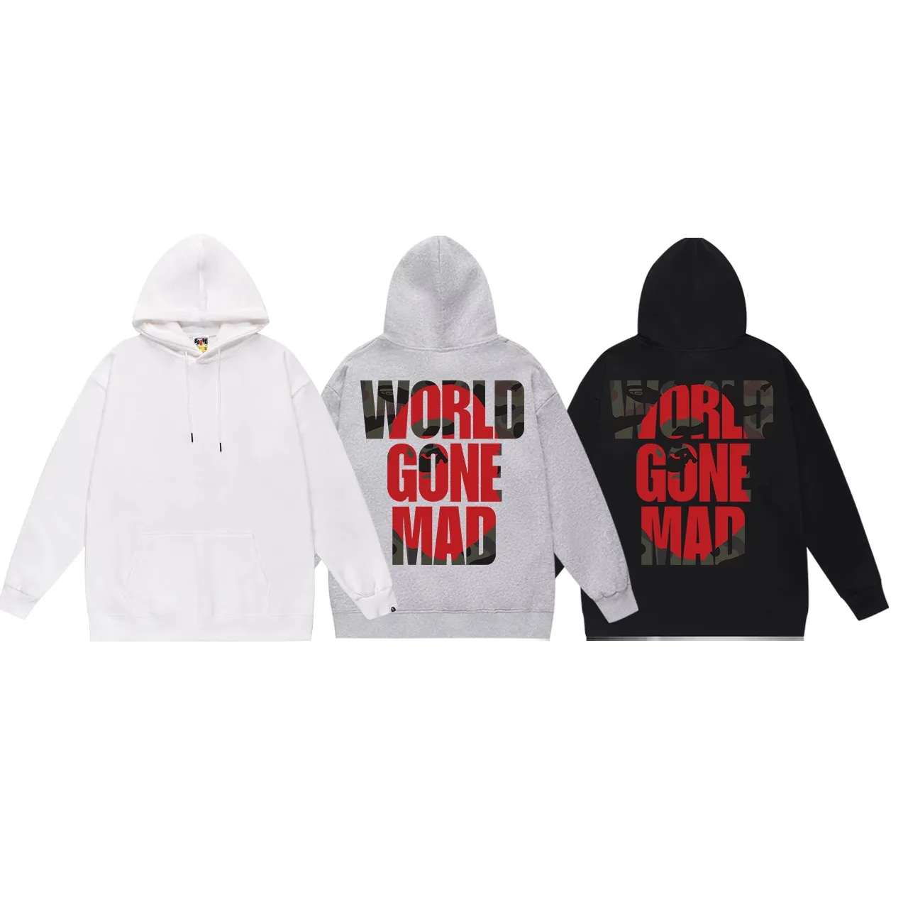Model No. SC652#terry p160 plus velvet p180💰 (top version) BAPE ape head letter printed hooded sweatshirt. Made of 380g large terry 430g silver fox velvet (drop shoulder large version) fabric. The texture is soft and non-pilling. Imported environmentally friendly printing glue. The pattern is bright and three-dimensional. Quality💥Same style for men and women. The upper body is trendy. Color: black white gray Size: S M L XL XXL