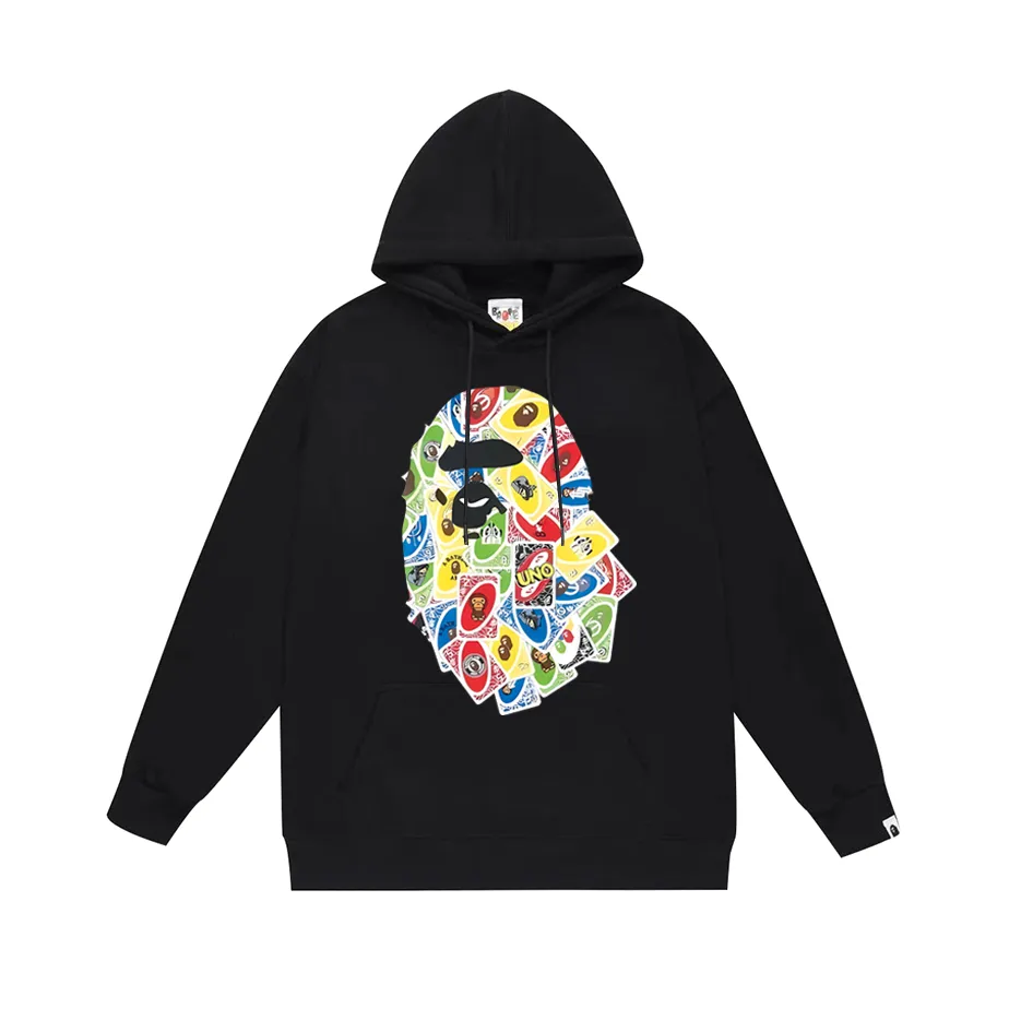 P190 model number SC605# terry 85 plus velvet 95 (top version) BAPE colorful ape head poker print hooded sweatshirt. Made of 380g large terry (drop shoulder large version) fabric. The texture is soft and non-pilling. Imported environmentally friendly printing glue. The pattern is bright and three-dimensional. Quality 💥Same style for men and women. The upper body is trendy. Color: black white gray Size: S M L XL XXL