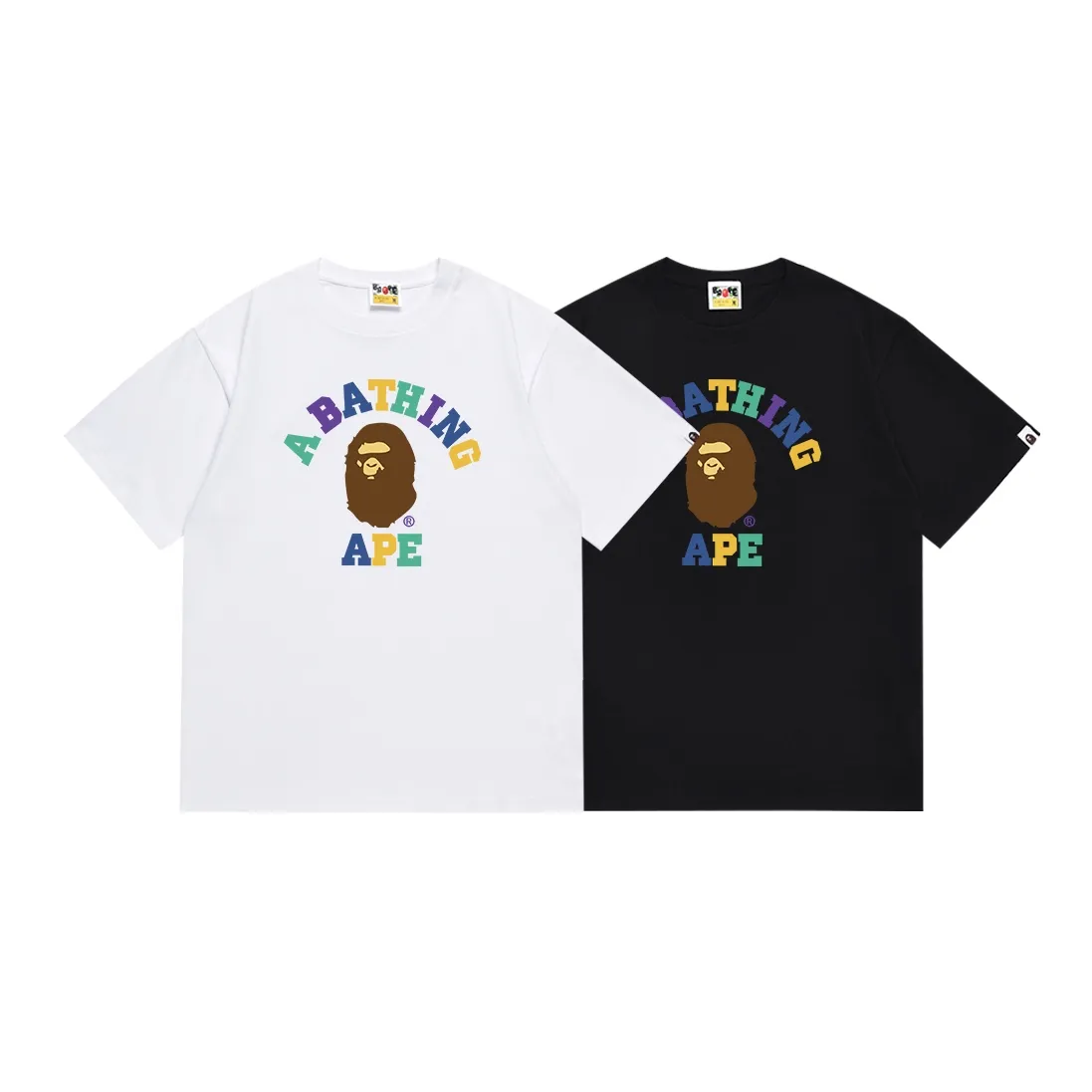 SC101#p110💰 (Top version) BAPE ape-man head contrasting letter color printed pattern short-sleeved T-shirt Made of 260 grams of high-quality high-weave pure cotton fabric, double yarn combed, soft texture and no pilling Imported environmentally friendly printing glue, bright and three-dimensional pattern, quality 💥Same style for men and women, the upper body is fashionable Color: black white Size: S M L XL XXL
