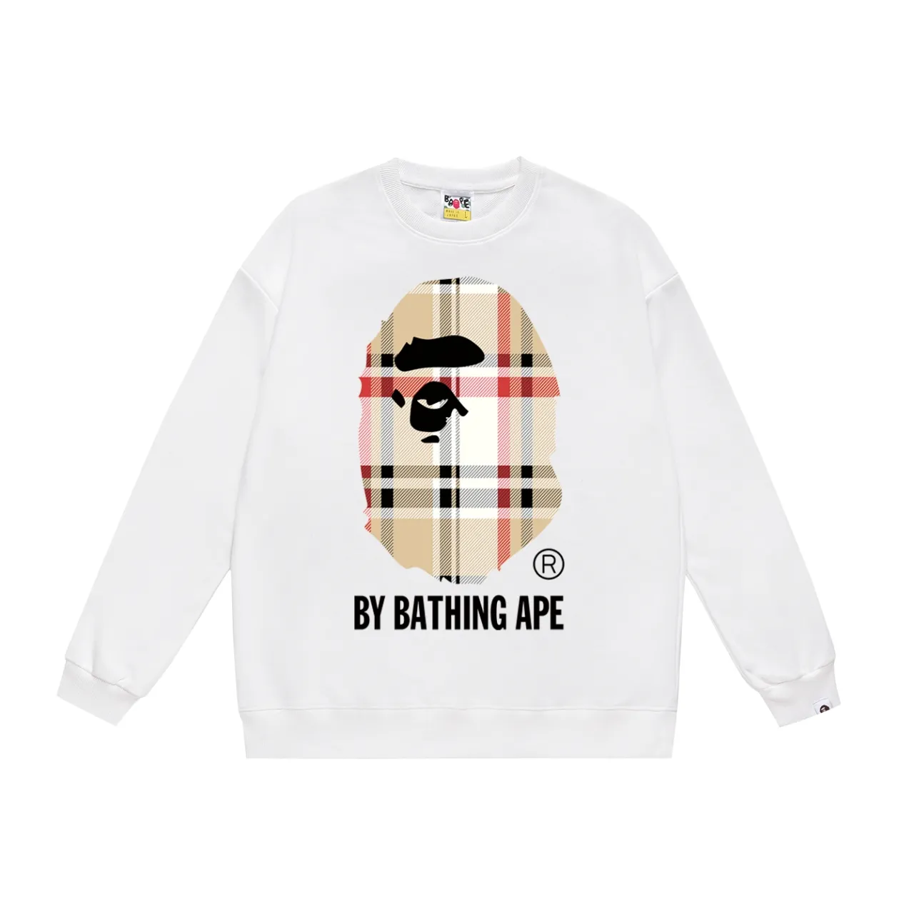 P150 model number SC478# terry 75 plus velvet 80 (top version) BAPE plaid ape head letter printed round neck sweatshirt Made of 350g large terry (drop shoulder large version) fabric, soft texture and no pilling Imported environmentally friendly printing glue The pattern is bright and three-dimensional Quality 💥Same style for men and women The upper body is trendy Color: black white gray Size: S M L XL XXL