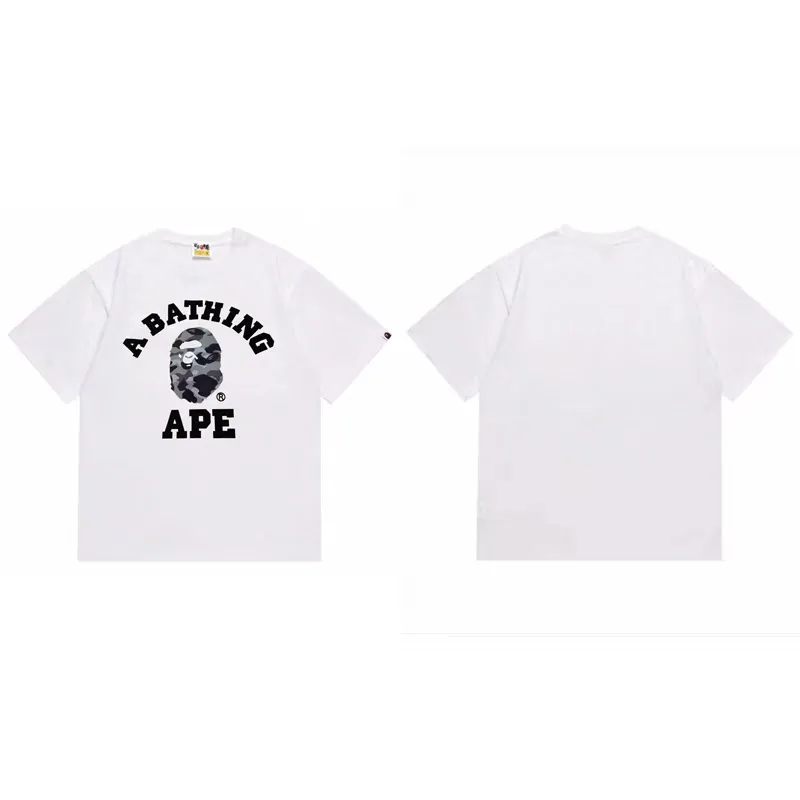 P110 001081 bape classic ape head print short-sleeved T-shirt, same style for men and women, size smlxlxxl, black, gray and white gray