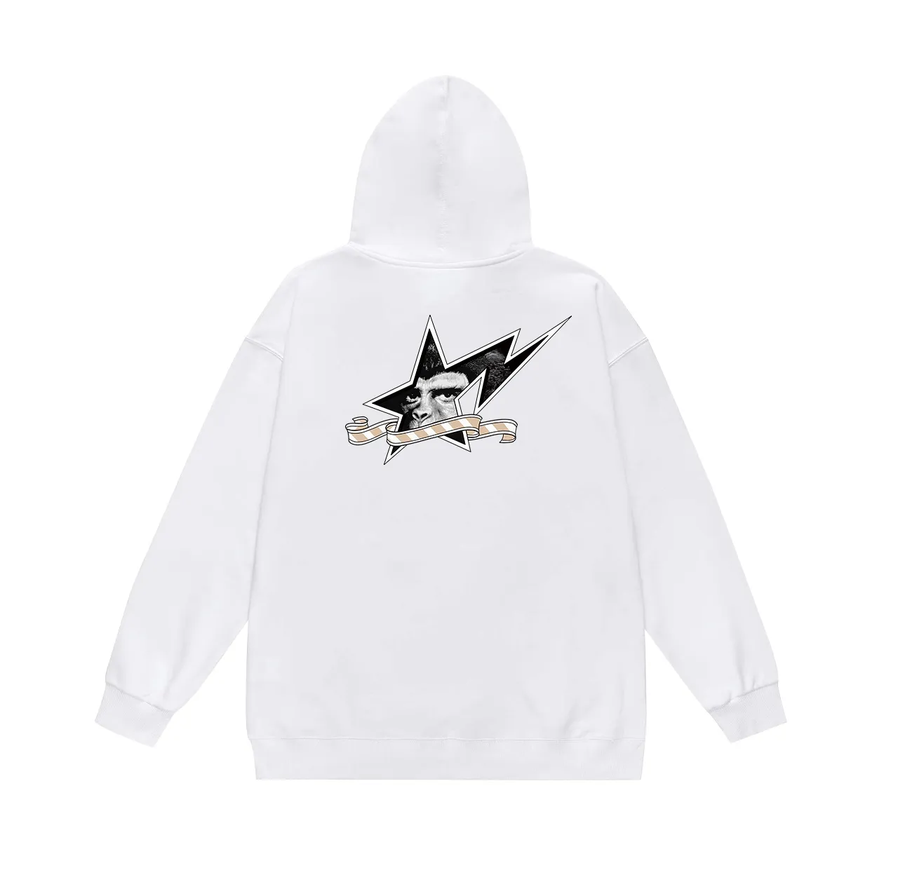 Model No. SC695# terry p160 plus velvet p180💰 (top version) BAPE ape star letter printed pattern hooded sweatshirt. Made of 380g large terry 430g silver fox velvet (drop shoulder large version) fabric. The texture is soft and non-pilling. Imported environmentally friendly printing glue. The pattern is bright and three-dimensional. Quality💥Same style for men and women. The upper body is trendy. Color: black white gray Size: S M L XL XXL
