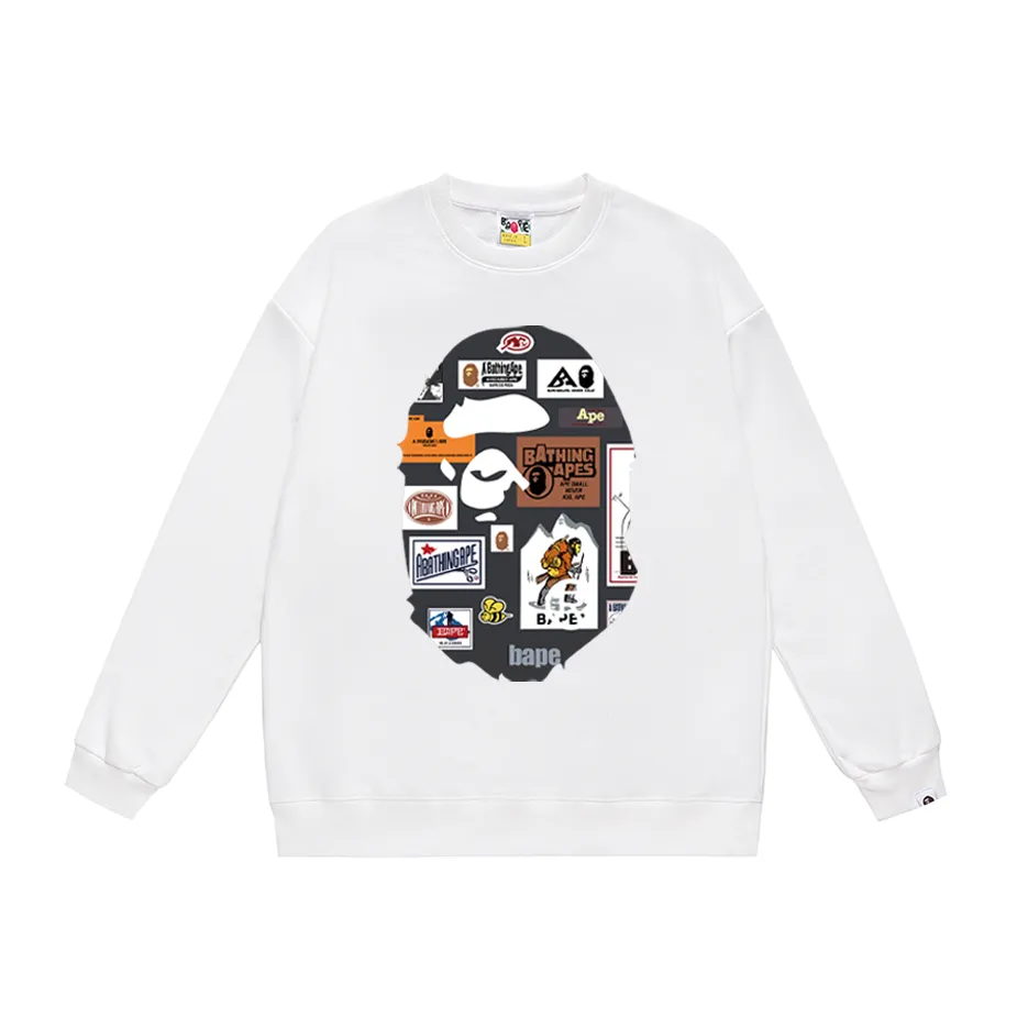 P170 model number SC307# terry 80 plus velvet 85 (top version) BAPE ape head icon printed round neck sweatshirt Made of 350 grams of large terry (drop shoulder large version) fabric, soft texture and no pilling Imported environmentally friendly printing glue The pattern is bright and three-dimensional Quality 💥Same style for men and women The upper body is trendy Color: black white gray Size: S M L XL XXL