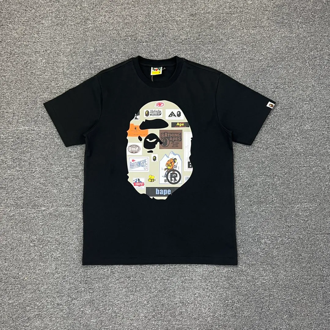 💰140 BAPE ape head letter pattern label double-sided printing 280g weight linen cotton fabric ZP version Couple style: S-XXL [black white]