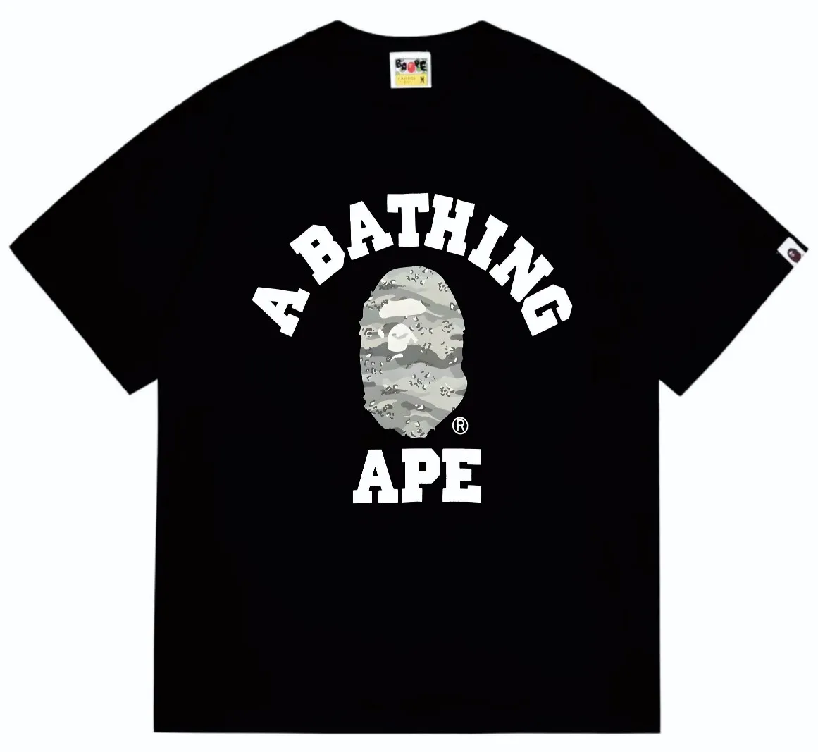 SC243#p110💰 (top version) BAPE desert ape head letter printed short-sleeved T-shirt Made of 260 grams of high-quality high-weave pure cotton fabric, double yarn combed, soft and non-pilling texture, imported environmentally friendly printing glue, bright and three-dimensional pattern, quality 💥Same style for men and women, the upper body is trendy Color: black and yellow, white and yellow, black and gray, white and gray Size: S M L XL XXL