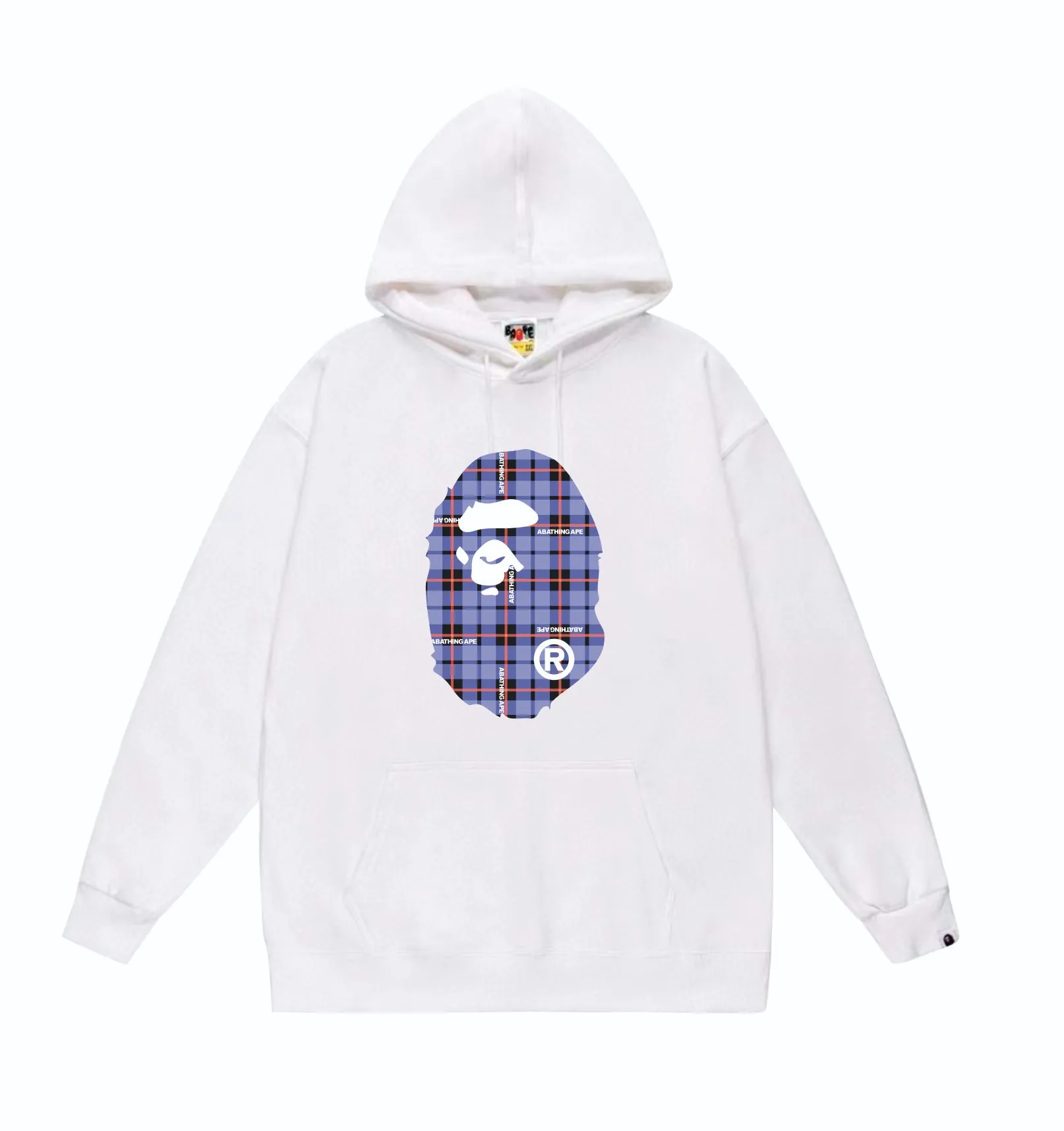 P160 model number SC825# terry 80 plus velvet 90 (top version) BAPE ape head plaid printed pattern hooded sweatshirt. Made of 380g large terry (drop shoulder large version) fabric. The texture is soft and non-pilling. Imported environmentally friendly printing glue. The pattern is bright and three-dimensional. Quality 💥Same style for men and women. The upper body is trendy. Color: Black White Gray Size: S M L XL XXL