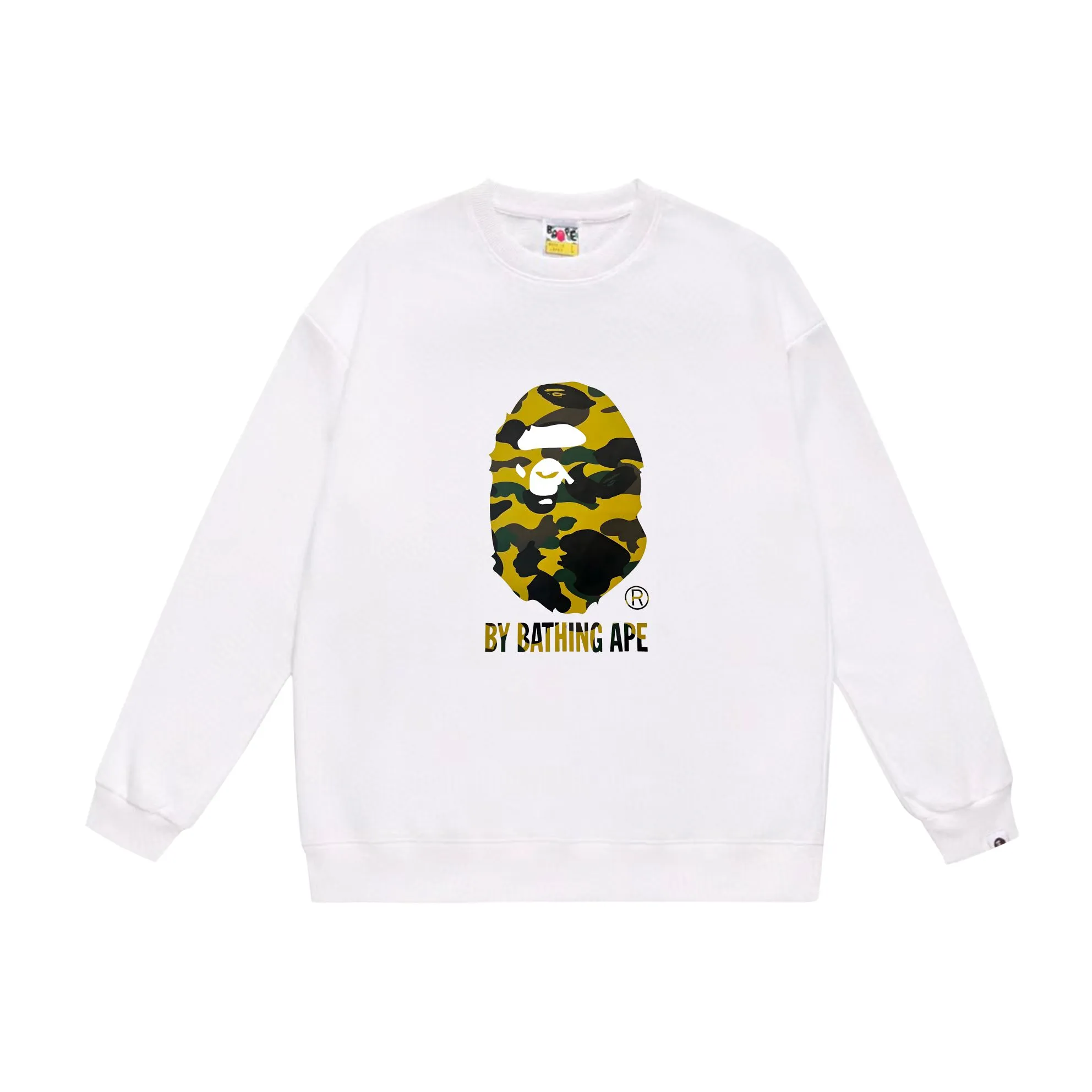 P170 model number SC560# terry 80 plus velvet 85 (top version) BAPE classic great ape print camouflage patterned round neck sweatshirt. Made of 350 grams of large terry (drop shoulder large version) fabric. The texture is soft and non-pilling. Imported environmentally friendly printing glue. The pattern is bright and three-dimensional. Quality 💥Same style for men and women. The upper body is trendy. Color: black and green, white and green, gray and green, black and yellow, white and yellow, gray and yellow. Size: S M L XL XXL