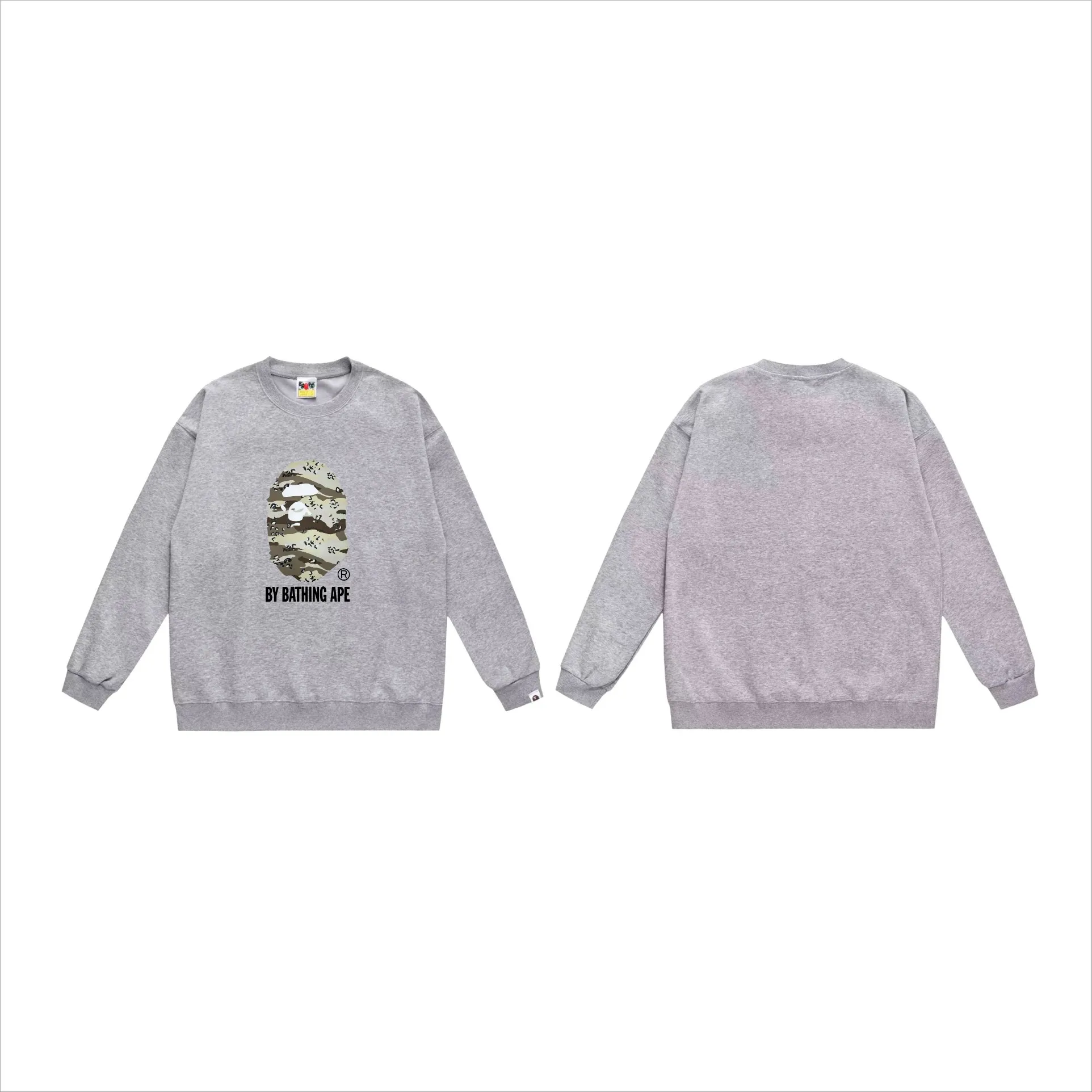 P170 model number SC542# terry 80 plus velvet 85 (top version) BAPE desert ape head letter print round neck sweatshirt Made of 350g large terry (drop shoulder large version) fabric, soft texture and no pilling Imported environmentally friendly printing glue The pattern is bright and three-dimensional Quality 💥Same style for men and women The upper body is trendy Color: Black and yellow White and yellow Gray and yellow Black and gray White and gray Gray and gray Size: S M L XL XXL