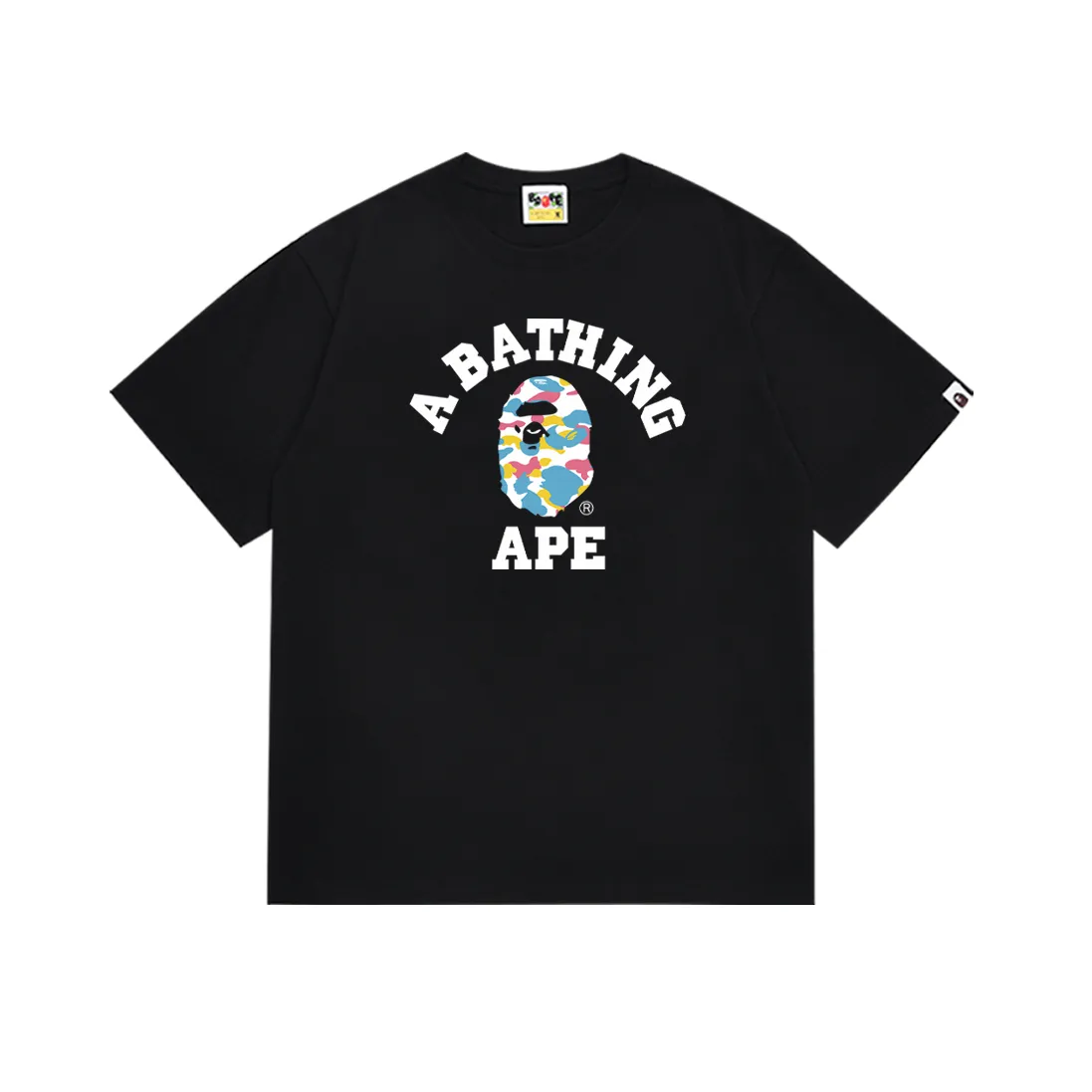 P110 SC056# (top version) BAPE ape-letter printed short-sleeved T-shirt with letters on the back Made of 260 grams of high-quality high-weave pure cotton fabric, double yarn combed, soft texture and no pilling Imported environmentally friendly printing glue The pattern is bright and three-dimensional Quality 💥Same style for men and women The upper body is trendy Color: Black White Size: S M L XL XXL