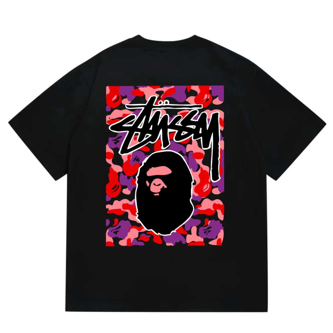 SC203#p110💰 (top version) BAPE×Stussy co-branded Stussy letter ape print T-shirt Made of 260 grams of high-quality high-weave pure cotton fabric, double yarn combed, soft texture without pilling, imported environmentally friendly printing glue, bright and three-dimensional pattern, quality 💥Same style for men and women, the upper body is fashionable Color: black red and white white red white pink white gray red white red red white black red black white red black Pink and black Gray red and black Red red black Size: S M L XL XXL