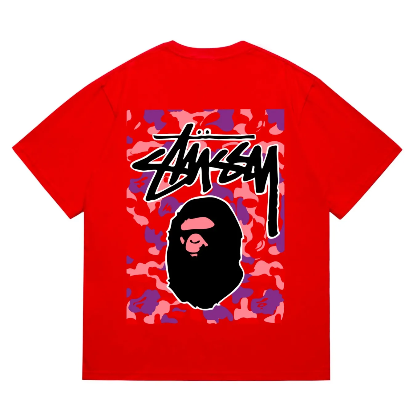 SC203#p110💰 (top version) BAPE×Stussy co-branded Stussy letter ape print T-shirt Made of 260 grams of high-quality high-weave pure cotton fabric, double yarn combed, soft texture without pilling, imported environmentally friendly printing glue, bright and three-dimensional pattern, quality 💥Same style for men and women, the upper body is fashionable Color: black red and white white red white pink white gray red white red red white black red black white red black Pink and black Gray red and black Red red black Size: S M L XL XXL
