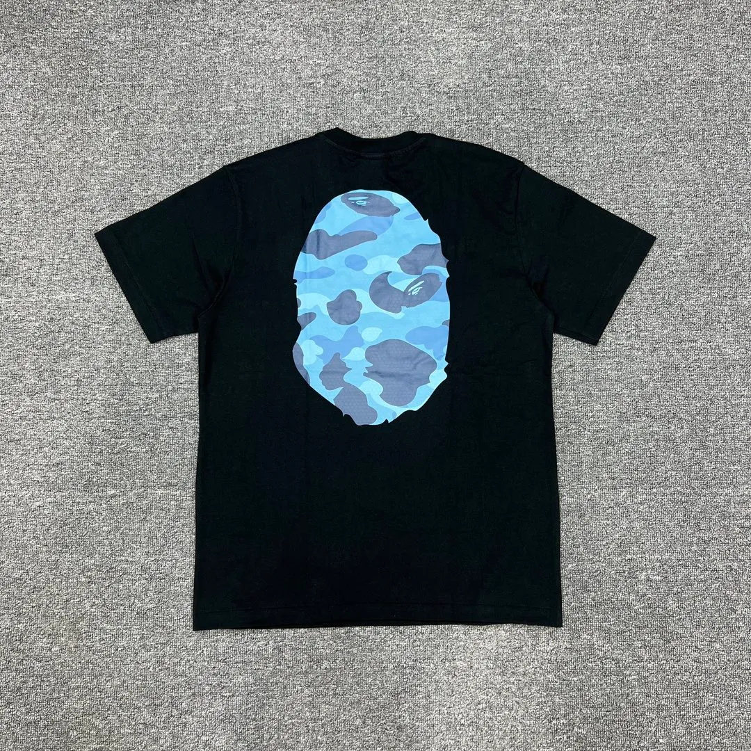 💰140 Bape Honeycomb Camouflage Letters Great Ape Head Double-sided Printing Linen Cotton 280g Customized Fabric Couple Style: S—XXL [Black Blue White Blue Black Gray White Gray]