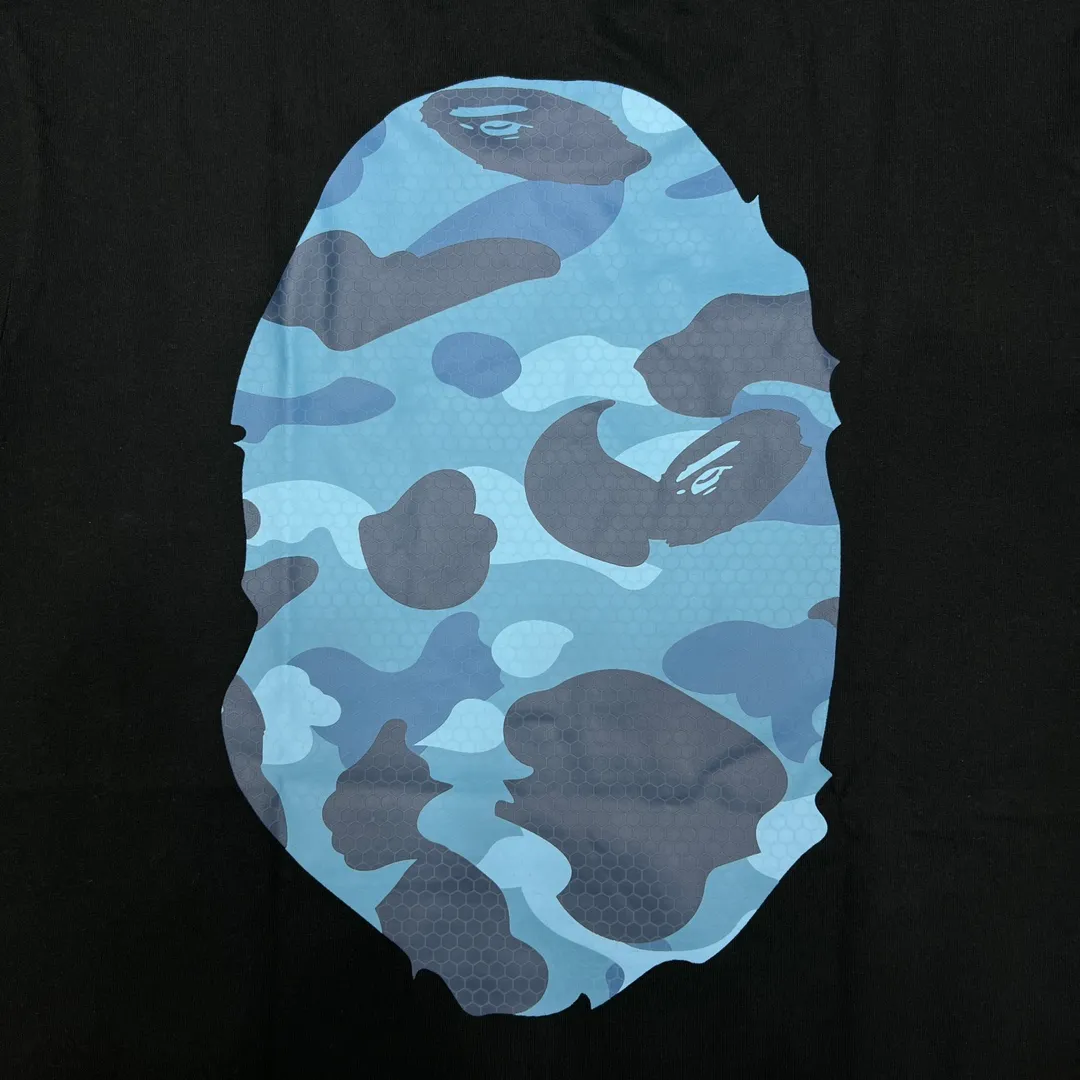 💰140 Bape Honeycomb Camouflage Letters Great Ape Head Double-sided Printing Linen Cotton 280g Customized Fabric Couple Style: S—XXL [Black Blue White Blue Black Gray White Gray]
