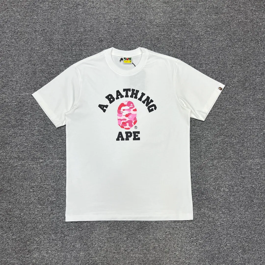 💰140 BAPE ABC camouflage ape head letter printing 280g weight linen cotton fabric ZP version Couple style: S-XXL [Black Green White Green Black Pink White Pink Black Blue White Blue]