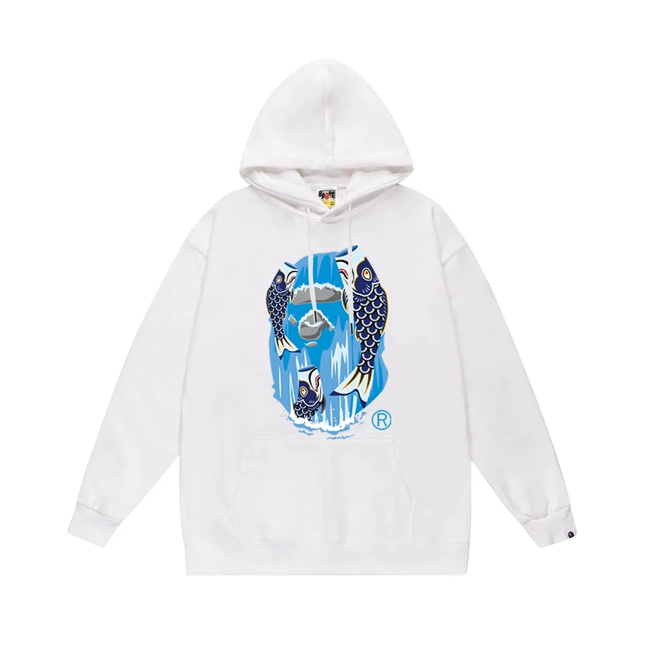 Style number SC700#terry p160 plus velvet p180💰 (top version) BAPE carp streamer waterfall ape head print hooded sweatshirt Made of 380g large terry 430g silver fox velvet (drop shoulder large version) fabric, soft and non-pilling, imported environmentally friendly printing glue, bright and three-dimensional pattern, quality💥Same style for men and women, the upper body is trendy Color: black white gray Size: S M L XL XXL