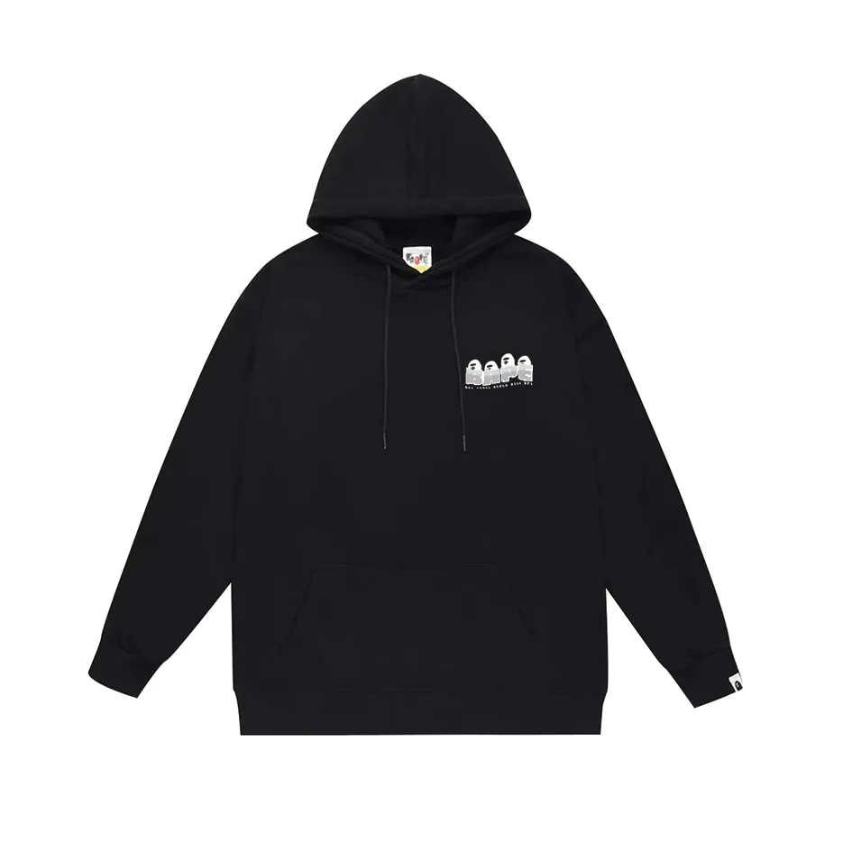 P190 model number SC619# terry 85 plus velvet 95 (top version) BAPE ape head letter printed hooded sweatshirt. Made of 380g large terry (drop shoulder large version) fabric. The texture is soft and non-pilling. Imported environmentally friendly printing glue. The pattern is bright and three-dimensional. Quality 💥Same style for men and women. The upper body is trendy. Color: black white gray Size: S M L XL XXL