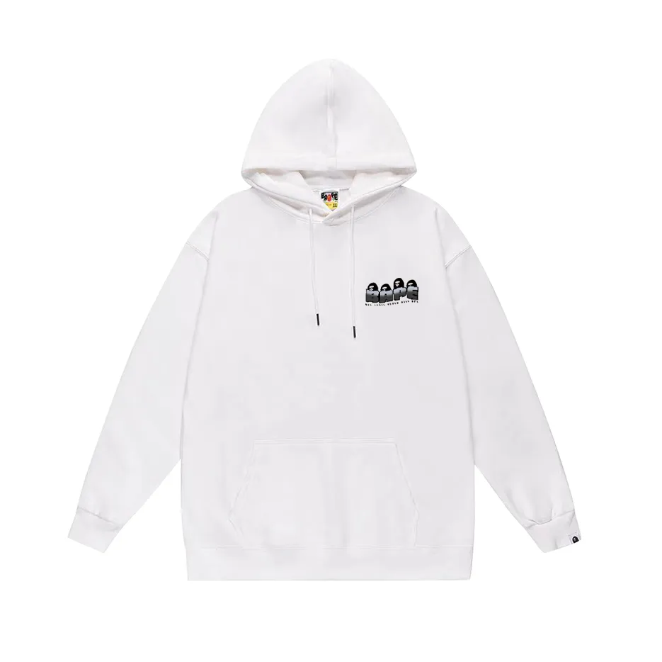 P190 model number SC619# terry 85 plus velvet 95 (top version) BAPE ape head letter printed hooded sweatshirt. Made of 380g large terry (drop shoulder large version) fabric. The texture is soft and non-pilling. Imported environmentally friendly printing glue. The pattern is bright and three-dimensional. Quality 💥Same style for men and women. The upper body is trendy. Color: black white gray Size: S M L XL XXL