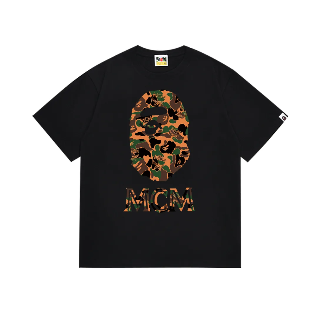 SC234#p110💰 (top version) BAPE×MCM Camo Ape Head co-branded ape head short-sleeved T-shirt Made of 260 grams of high-quality high-weave pure cotton fabric, double yarn combed, soft texture and no pilling Imported environmentally friendly printing glue, bright and three-dimensional patterns, quality 💥Same style for men and women, the upper body is fashionable Color: black white Size: S M L XL XXL