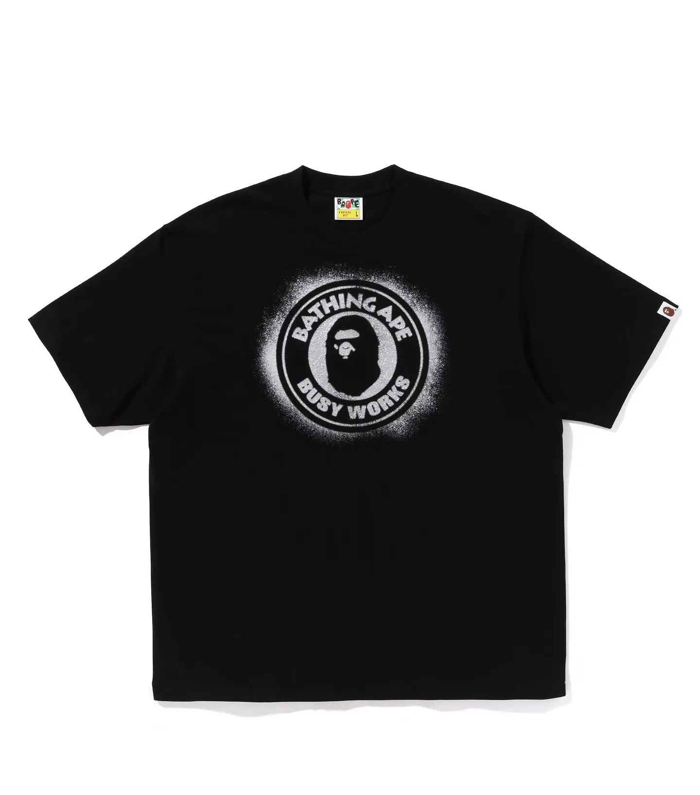 P110 001145 BAPE SS25 medallion printed logo round neck short-sleeved T-shirt, same style for men and women, size smlxlxxl, black and white
