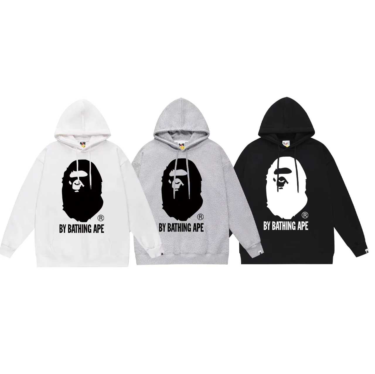 P160 model number SC764# terry 80 plus velvet 90 (top version) BAPE classic ape head letter printed hooded sweatshirt. Made of 380 grams of large terry (drop shoulder large version) fabric. The texture is soft and non-pilling. Imported environmentally friendly printing glue. The pattern is bright and three-dimensional. Quality 💥Same style for men and women. The upper body is trendy. Color: black white gray Size: S M L XL XXL