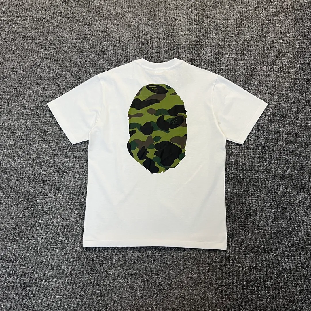 💰140 BAPE double-sided camouflage ape head print classic camouflage reproduction ZP version 270g weight linen cotton fabric Couple style: S-XXL [white green black green white yellow black yellow]