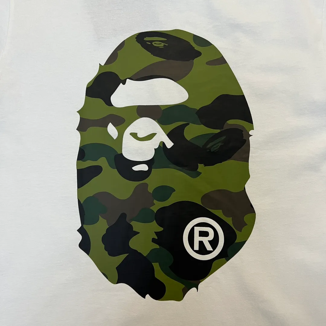 💰140 BAPE double-sided camouflage ape head print classic camouflage reproduction ZP version 270g weight linen cotton fabric Couple style: S-XXL [white green black green white yellow black yellow]