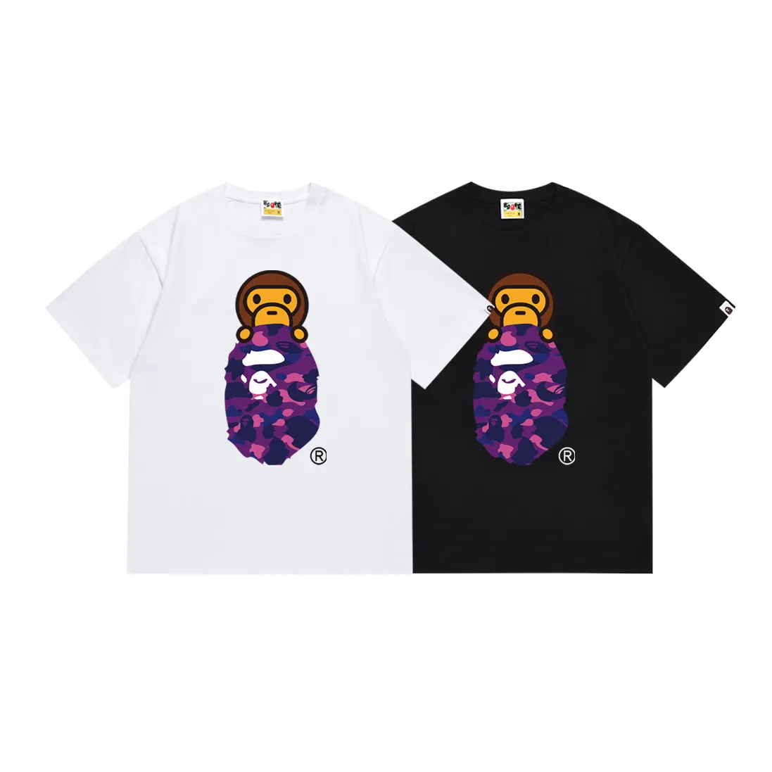 SC168#p110💰 (Top version) BAPE COLOR CAMO MILO ON APE camouflage ape print short-sleeved T-shirt. Made of 260 grams of high-quality high-weave pure cotton fabric. Double yarn combed, soft texture and no pilling. Imported environmentally friendly printing glue. Bright and three-dimensional pattern. Quality💥Same style for men and women. The upper body is trendy. Color: black and red, white and red, black and yellow, white and yellow, black and blue, white and blue, black and purple, white and purple. Size: S M L XL XXL