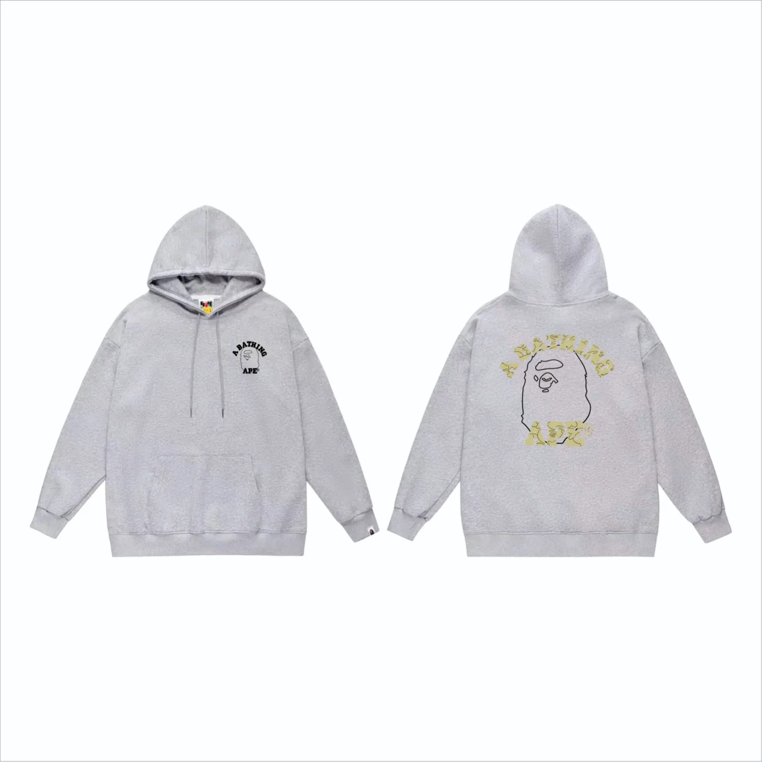 P160 model number SC862# terry 80 plus velvet 90 (top version) BAPE ape head letter back large ape head line printed hooded sweatshirt. Made of 380g large terry (drop shoulder large version) fabric, soft texture and no pilling. Imported environmentally friendly printing glue. Bright and three-dimensional pattern. Quality 💥Same style for men and women. The upper body is trendy. Color: black white gray Size: S M L XL XXL