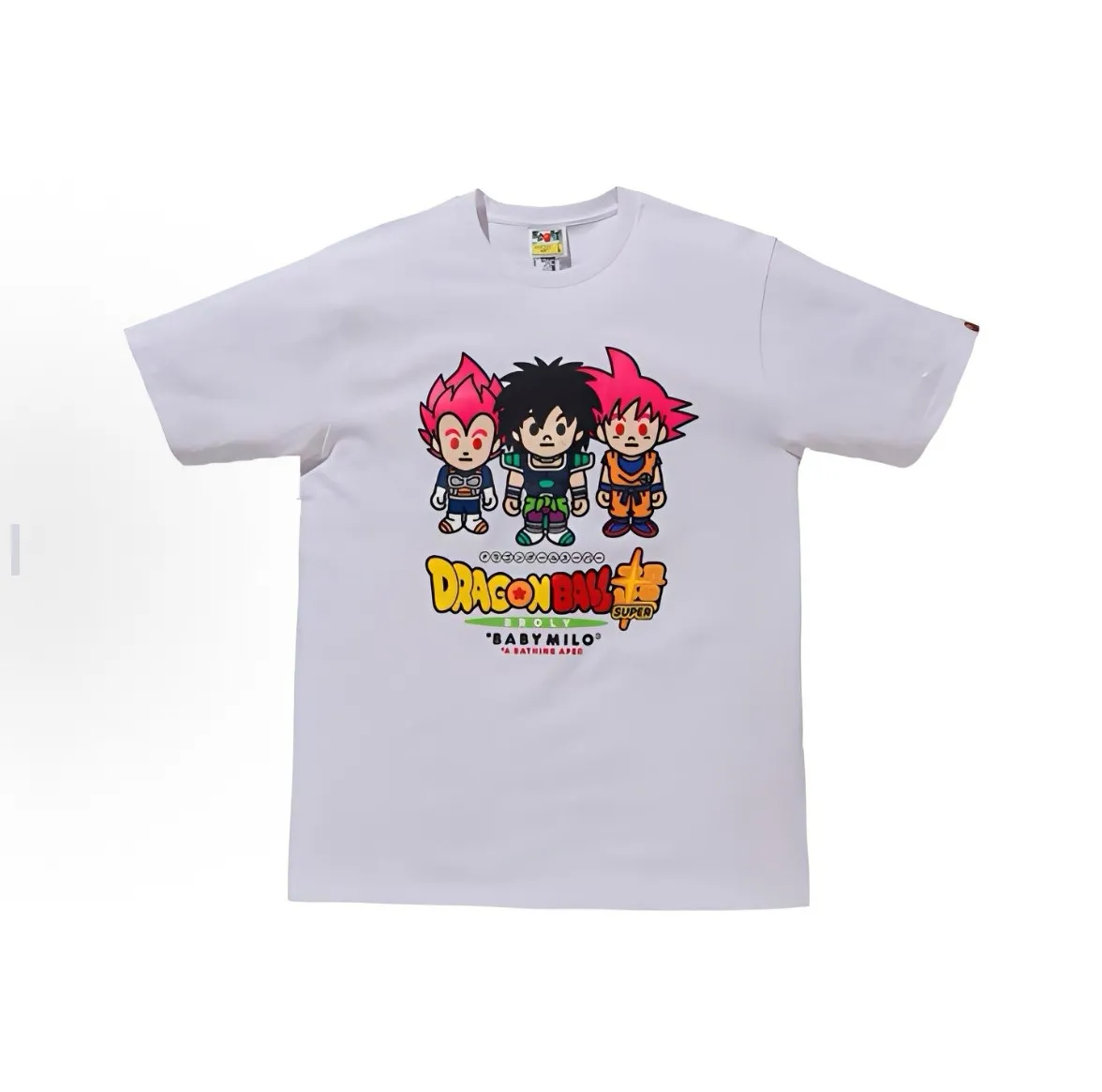 P110 001167 A BATHING APE Bape Super Broly Tee Dragon Ball Super joint Q version Broly printed short-sleeved T-shirt, same style for men and women, size smlxlxxl, black and white