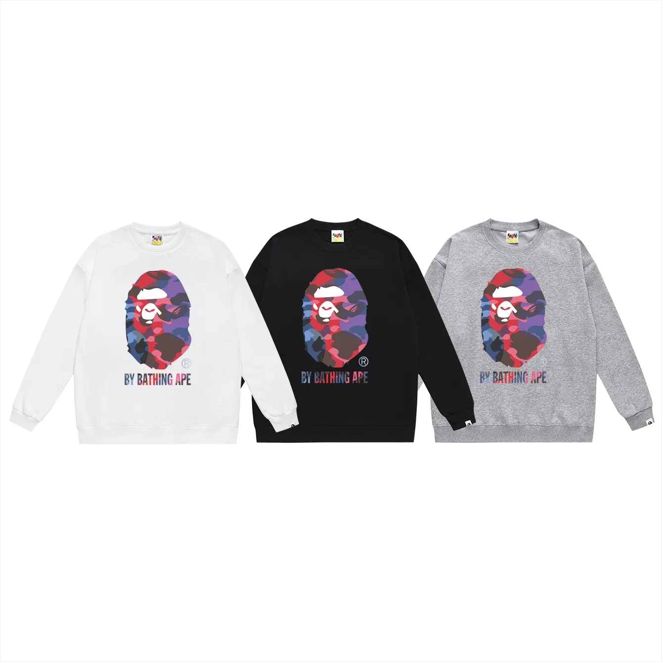 P150 model number SC460# terry 75 plus velvet 80 (top version) BAPE classic ape head letter pattern printed round neck sweatshirt. Made of 350 grams of large terry (drop shoulder large version) fabric. The texture is soft and non-pilling. Imported environmentally friendly printing glue. The pattern is bright and three-dimensional. Quality 💥Same style for men and women. The upper body is trendy. Color: black white gray Size: S M L XL XXL