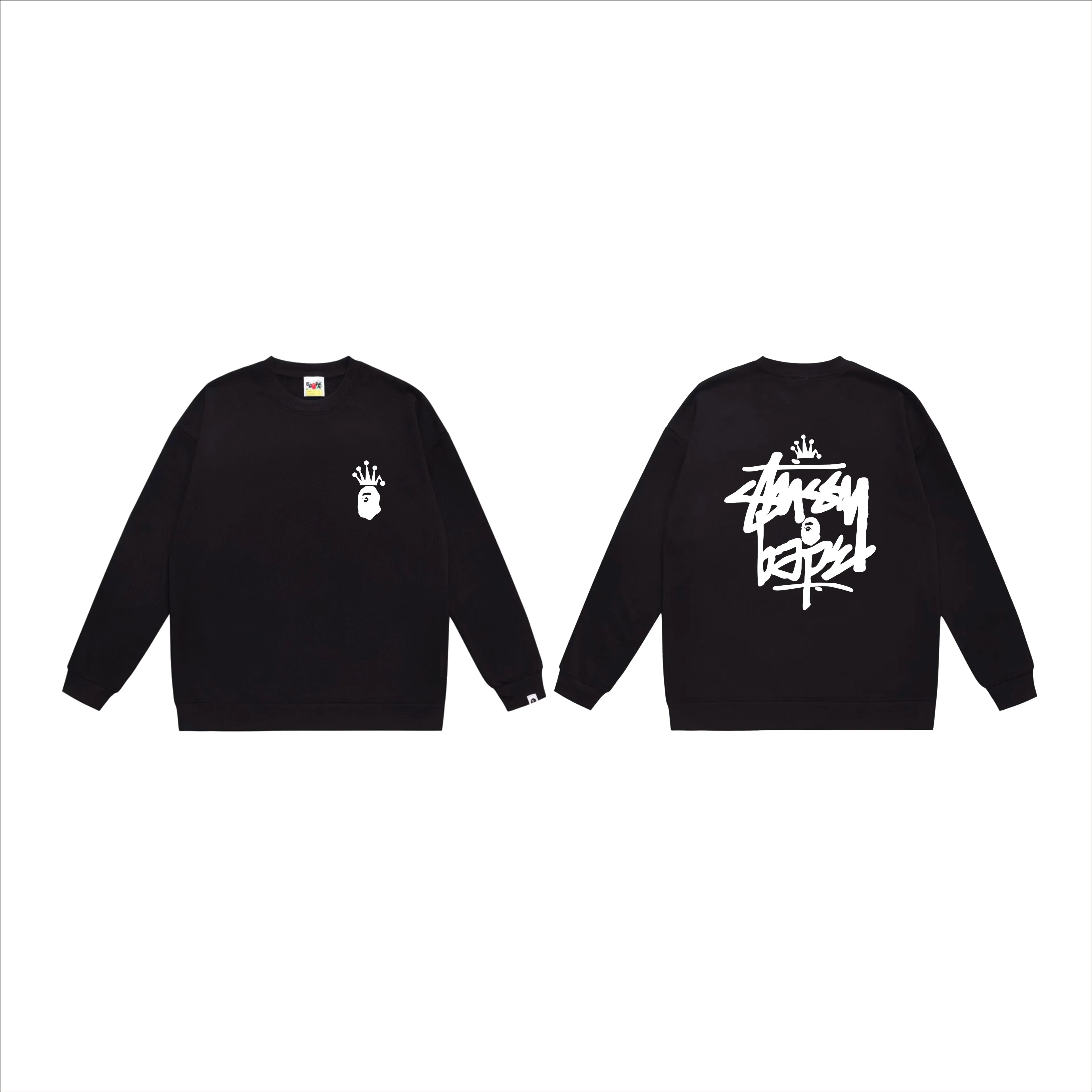 P150 model number SC508# terry 75 plus velvet 80 (top version) BAPE×STUSSY co-branded Stussy letter round neck sweatshirt Made of 350g large terry (drop shoulder large version) fabric, soft and non-pilling texture, imported environmentally friendly printing glue, bright and three-dimensional pattern, quality 💥Same style for men and women. The upper body is trendy. Color: black and red, white and red, gray and red, black and yellow, white and yellow, gray and yellow, black and white, white and black, gray and black. Size: S M L XL XXL