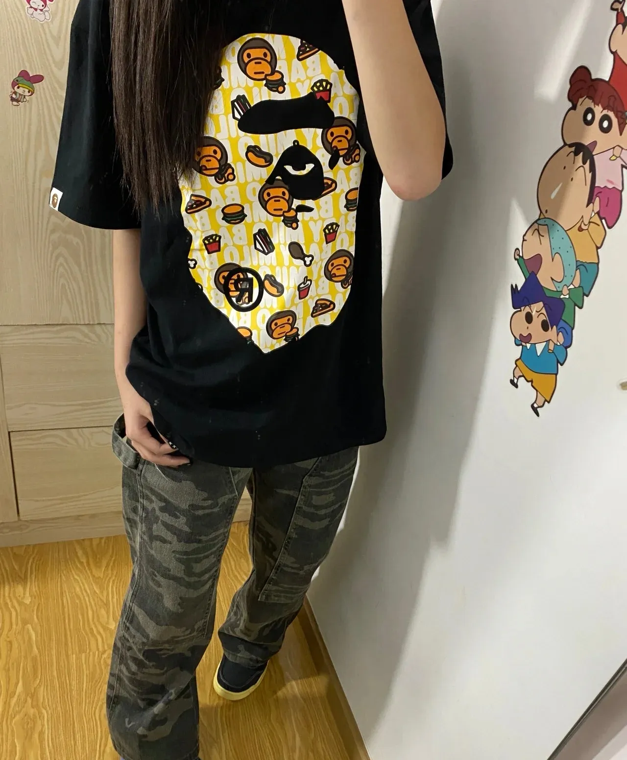 P110 001071 BAPE MILO JUNK FOOD BIG APE HEAD TEE Junk Food Great Ape Short-sleeved T-shirt, same style for men and women, size smlxlxxl, black and white