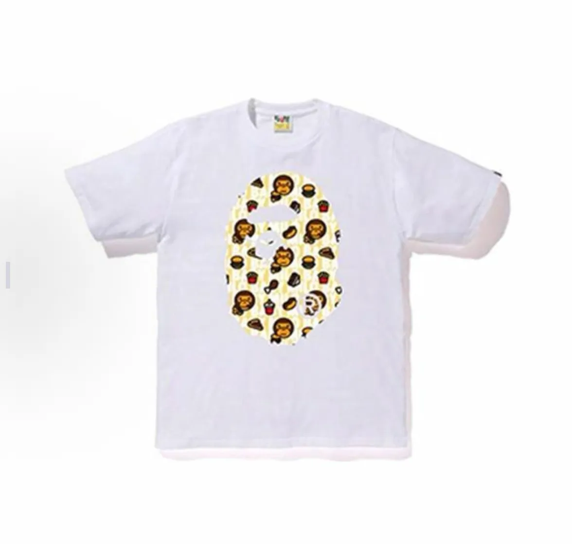 P110 001071 BAPE MILO JUNK FOOD BIG APE HEAD TEE Junk Food Great Ape Short-sleeved T-shirt, same style for men and women, size smlxlxxl, black and white