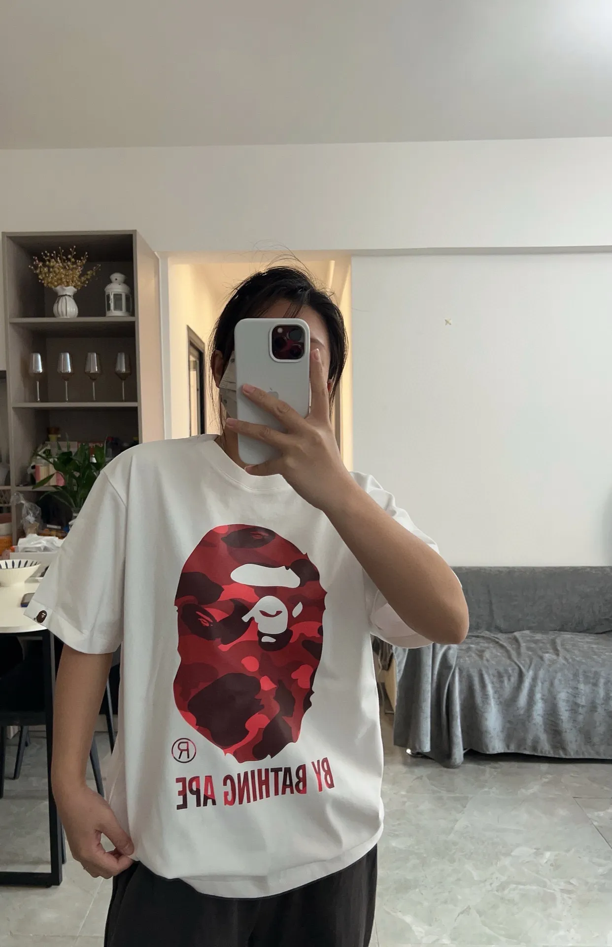 💰140 BAPE camouflage great ape letter print short-sleeved T-shirt 280g weight linen cotton fabric Couple style: S-XXL [white blue black blue white red black red white purple black purple]