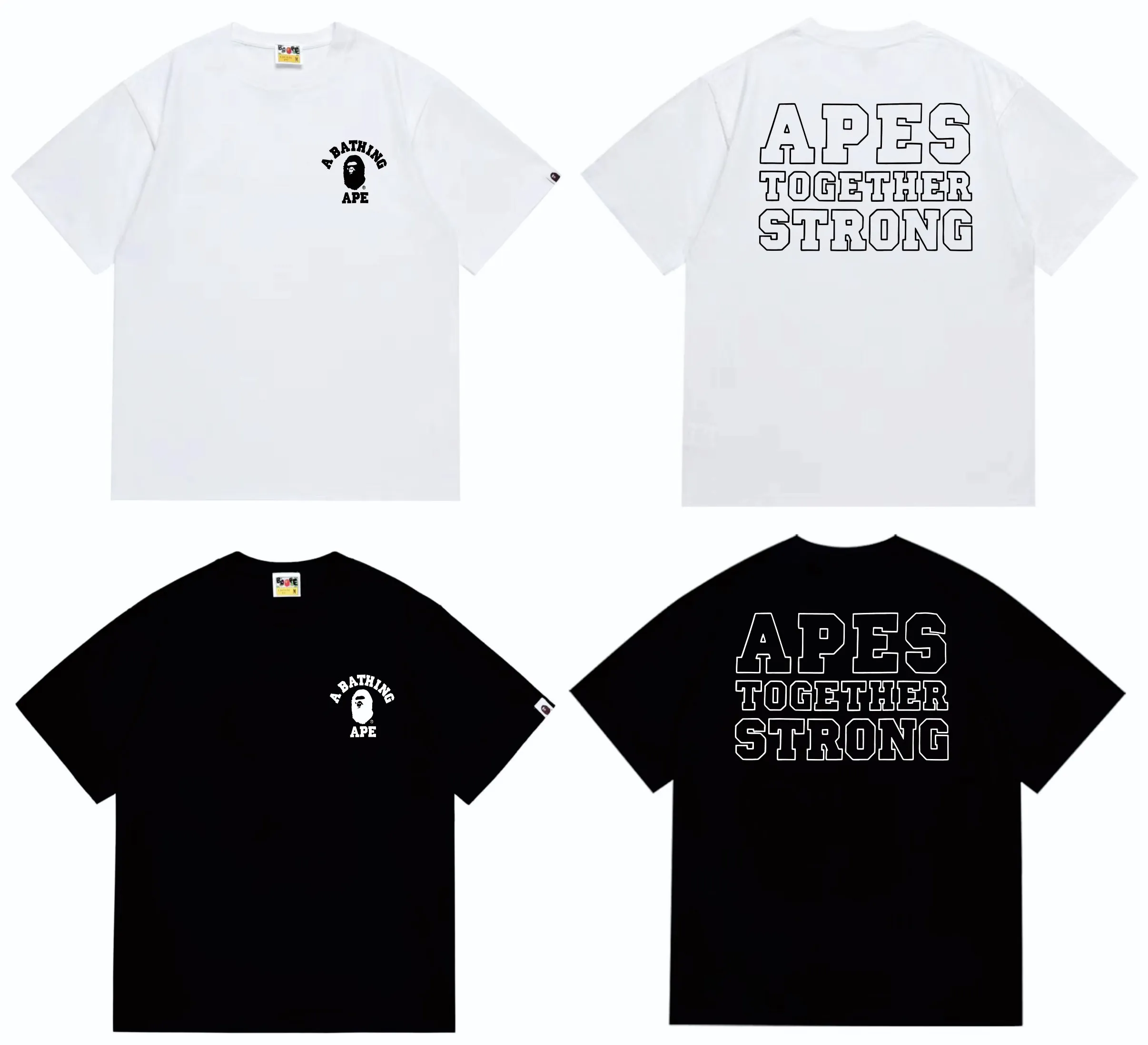 SC248#p110💰 (top version) BAPE classic ape head letter printed short-sleeved T-shirt. Made of 260 grams of high-quality high-weave pure cotton fabric. Double yarn combed, soft texture and no pilling. Imported environmentally friendly printing glue. Bright and three-dimensional pattern. Quality💥Same style for men and women. The upper body is trendy. Color: black, white, navy blue, apricot. Size: S M L XL XXL