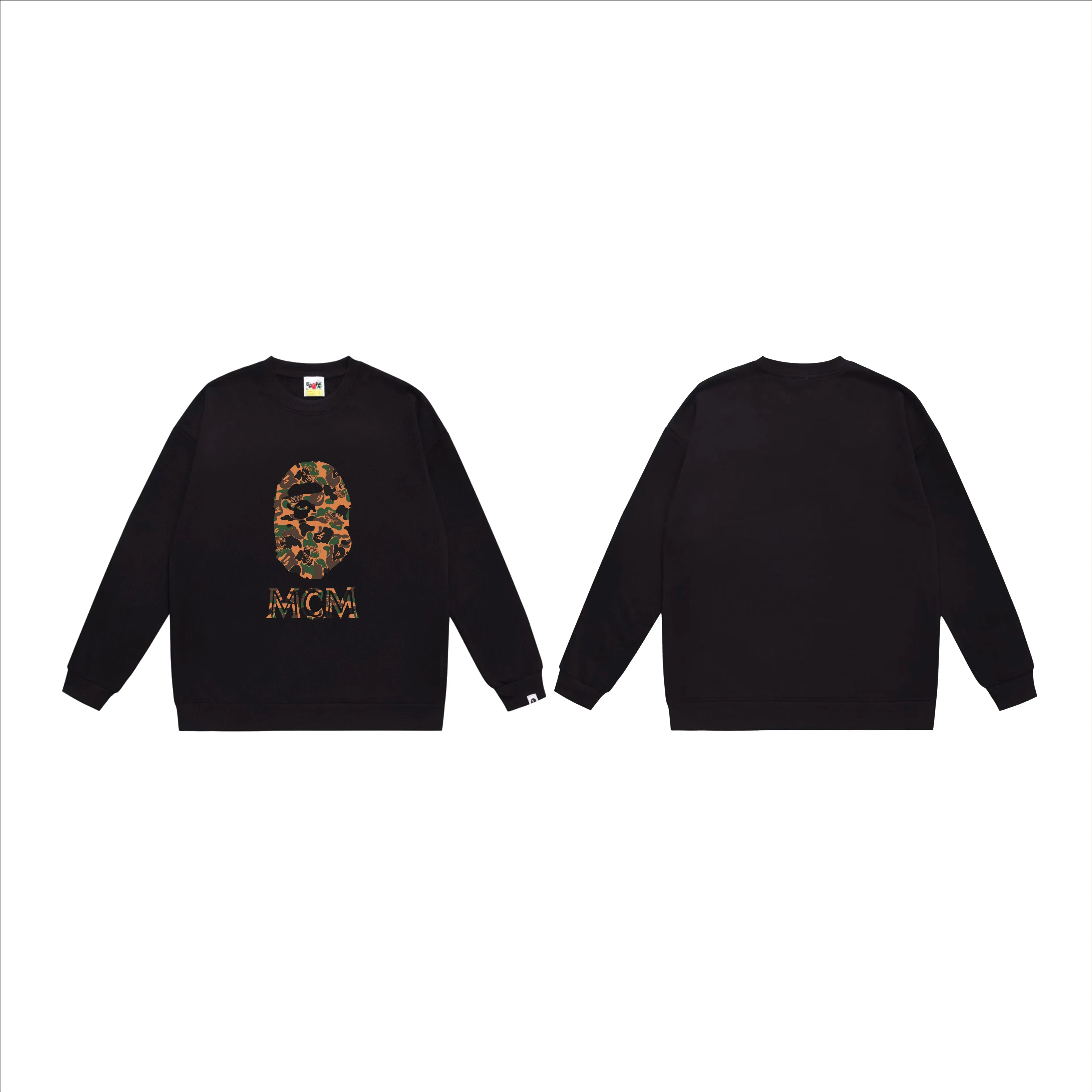 P150 model number SC534# terry 75 plus velvet 80 (top version) BAPE×MCM Camo Ape Head co-branded ape head printed round neck sweatshirt Made of 350 grams of large terry (drop shoulder large version) fabric, soft texture and no pilling Imported environmentally friendly printing glue The pattern is bright and three-dimensional Quality 💥Same style for men and women The upper body is trendy Color: black white gray Size: S M L XL XXL