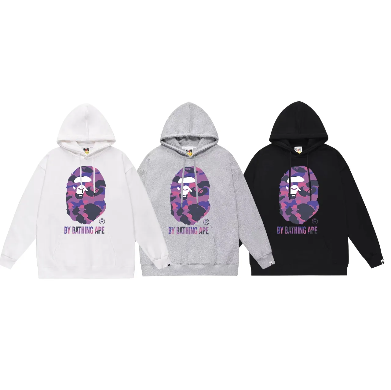Model No. SC645# terry p160 plus velvet p180💰 (top version) BAPE camouflage great ape letter print hooded sweatshirt Made of 380g large terry 430g silver fox velvet (drop shoulder large version) fabric, soft and non-pilling, imported environmentally friendly printing glue, bright and three-dimensional pattern, quality 💥Same style for men and women. The upper body is trendy. Color: black purple white purple gray purple Size: S M L XL XXL