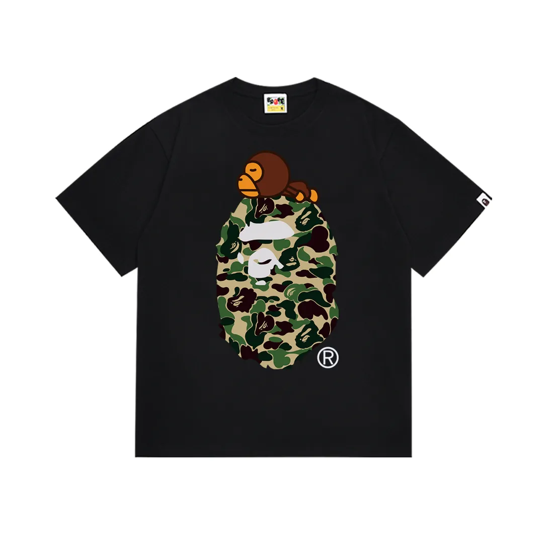 P110 SC048# (top version) BAPE camouflage ape head LOGO printed short-sleeved T-shirt Made of 260 grams of high-quality high-weave pure cotton fabric, double yarn combed, soft texture and no pilling Imported environmentally friendly printing glue, bright and three-dimensional pattern, quality 💥Same style for men and women, the upper body is fashionable Color: black green, white green, black pink, white powder, black blue, white blue Size: S M L XL XXL