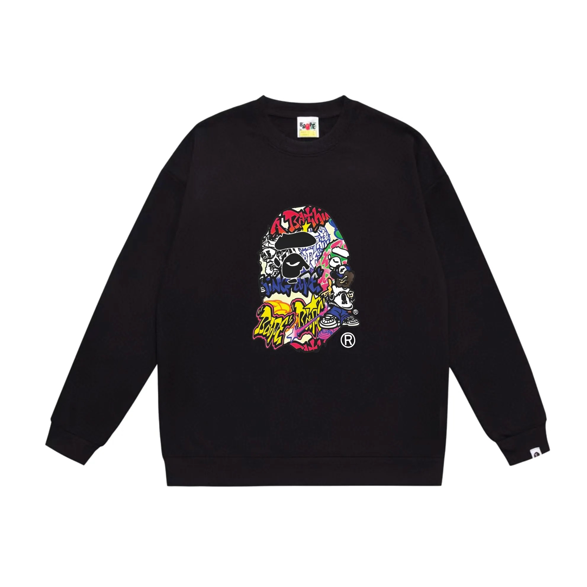 P150 model number SC532# terry 75 plus velvet 80 (top version) BAPE ape head cartoon pattern printed round neck sweatshirt. Made of 350 grams of large terry (drop shoulder large version) fabric. The texture is soft and non-pilling. Imported environmentally friendly printing glue. The pattern is bright and three-dimensional. Quality 💥Same style for men and women. The upper body is trendy. Color: black white gray Size: S M L XL XXL