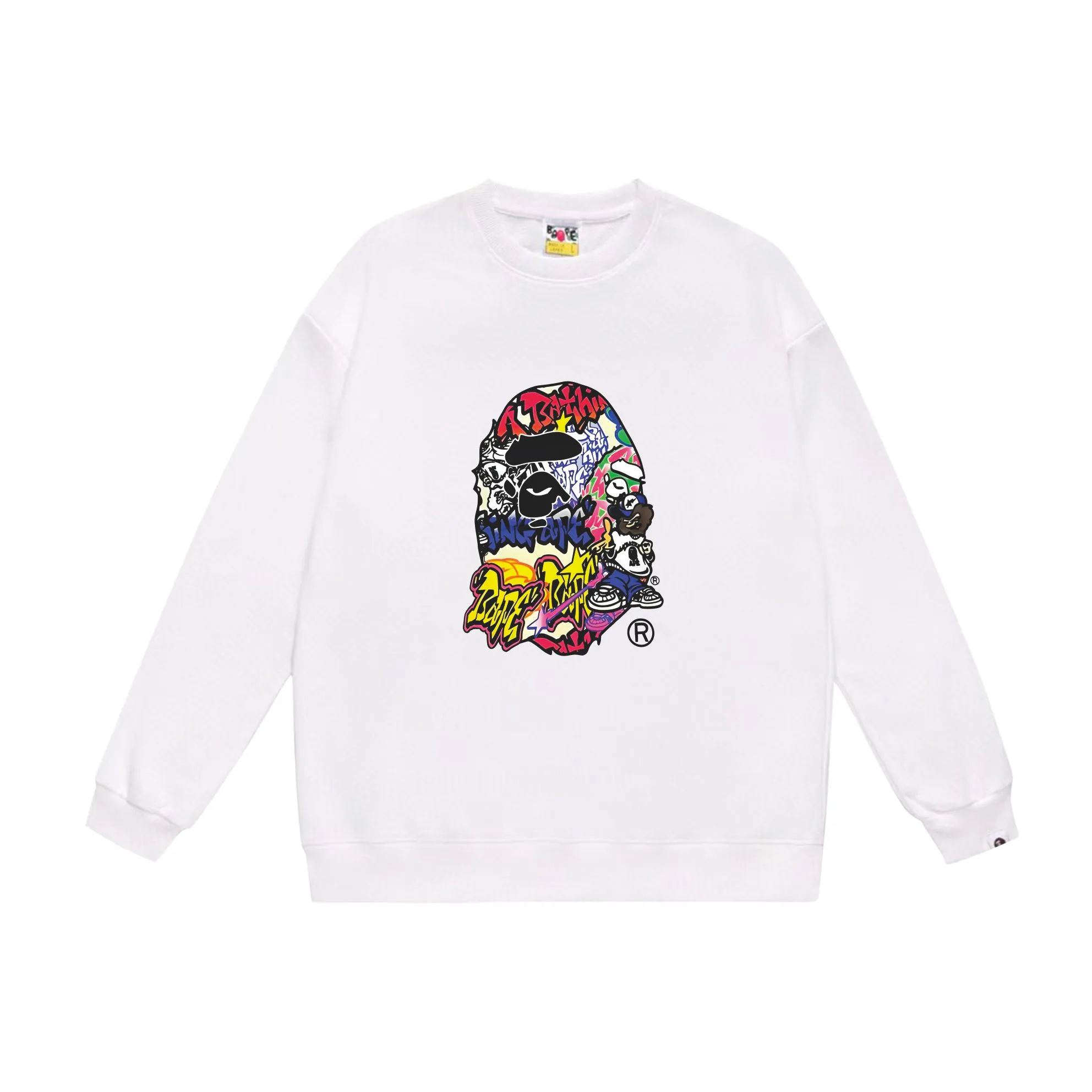 P150 model number SC532# terry 75 plus velvet 80 (top version) BAPE ape head cartoon pattern printed round neck sweatshirt. Made of 350 grams of large terry (drop shoulder large version) fabric. The texture is soft and non-pilling. Imported environmentally friendly printing glue. The pattern is bright and three-dimensional. Quality 💥Same style for men and women. The upper body is trendy. Color: black white gray Size: S M L XL XXL