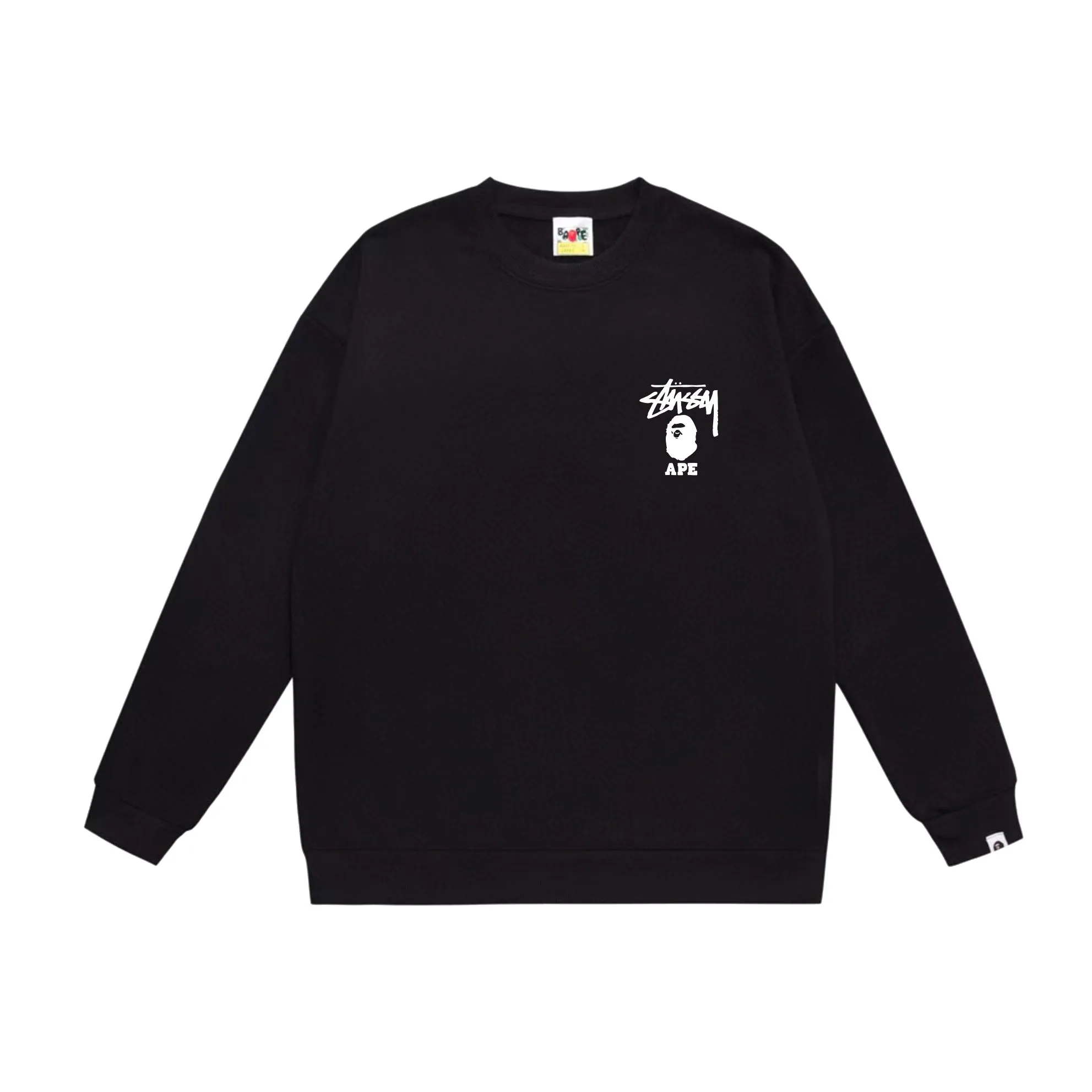 P150 model number SC502# terry 75 plus velvet 80 (top version) BAPE×STUSSY co-branded Stussy letter round neck sweatshirt Made of 350g large terry (large version with dropped shoulders) fabric, soft texture and no pilling Imported environmentally friendly printing glue, bright and three-dimensional pattern, quality 💥Same style for men and women, the upper body is fashionable Color: black pink white pink gray pink black white gray Size: S M L XL XXL