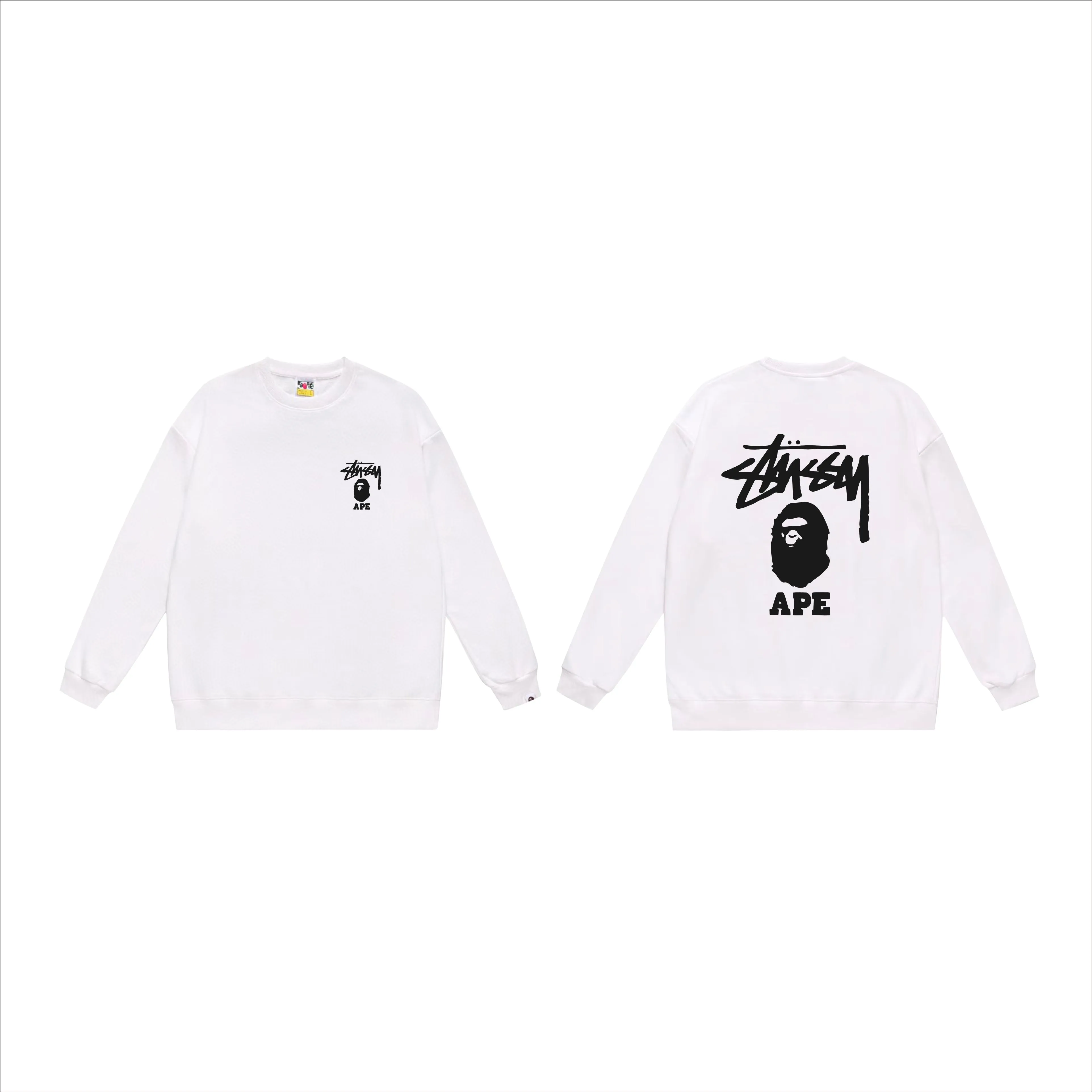 P150 model number SC502# terry 75 plus velvet 80 (top version) BAPE×STUSSY co-branded Stussy letter round neck sweatshirt Made of 350g large terry (large version with dropped shoulders) fabric, soft texture and no pilling Imported environmentally friendly printing glue, bright and three-dimensional pattern, quality 💥Same style for men and women, the upper body is fashionable Color: black pink white pink gray pink black white gray Size: S M L XL XXL