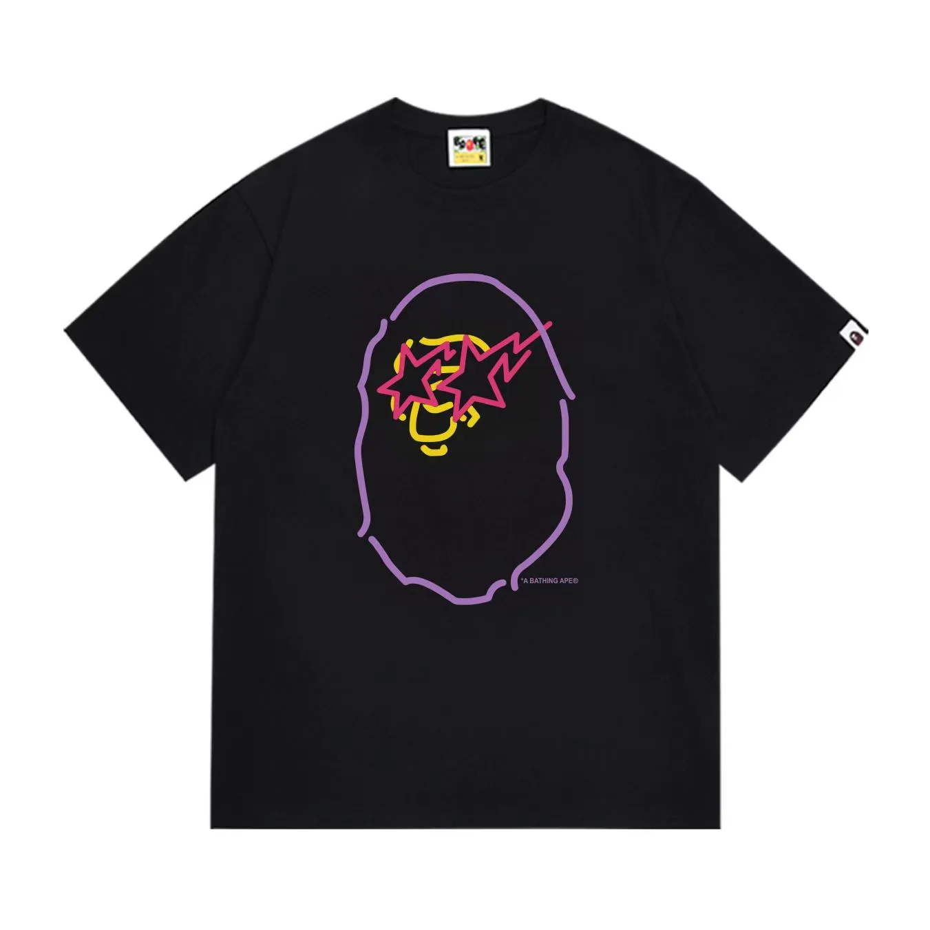 SC274#p110💰 (top version) BAPE is made of 260 grams of high-quality high-weave pure cotton fabric, double yarn combed, soft and non-pilling, imported environmentally friendly printing glue, bright and three-dimensional patterns, quality 💥Same style for men and women, the upper body is trendy Color: Black White Size: S M L XL XXL