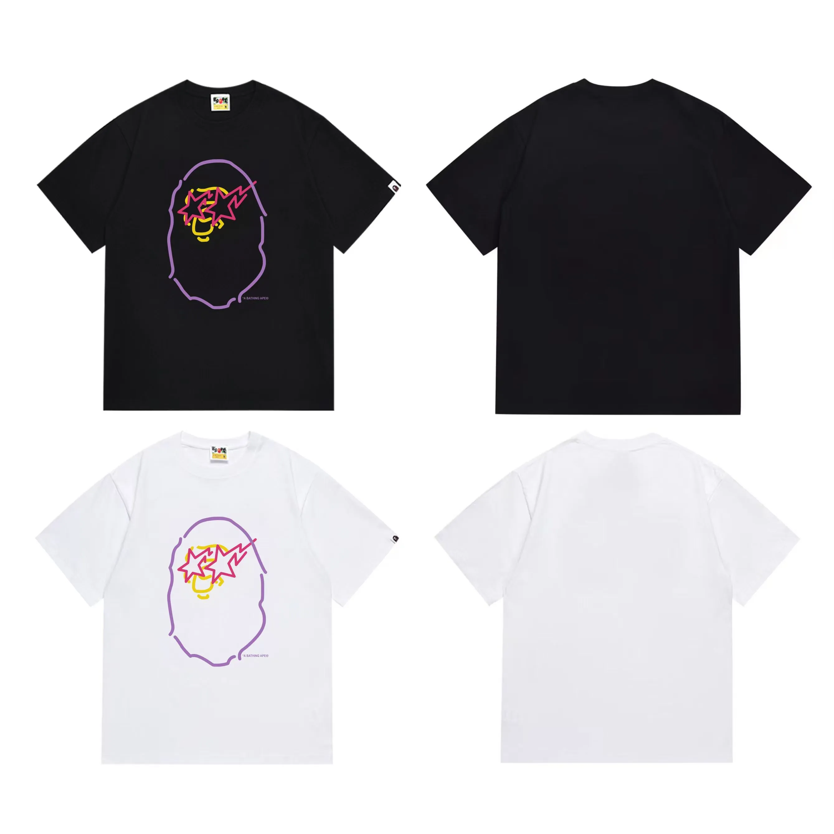SC274#p110💰 (top version) BAPE is made of 260 grams of high-quality high-weave pure cotton fabric, double yarn combed, soft and non-pilling, imported environmentally friendly printing glue, bright and three-dimensional patterns, quality 💥Same style for men and women, the upper body is trendy Color: Black White Size: S M L XL XXL