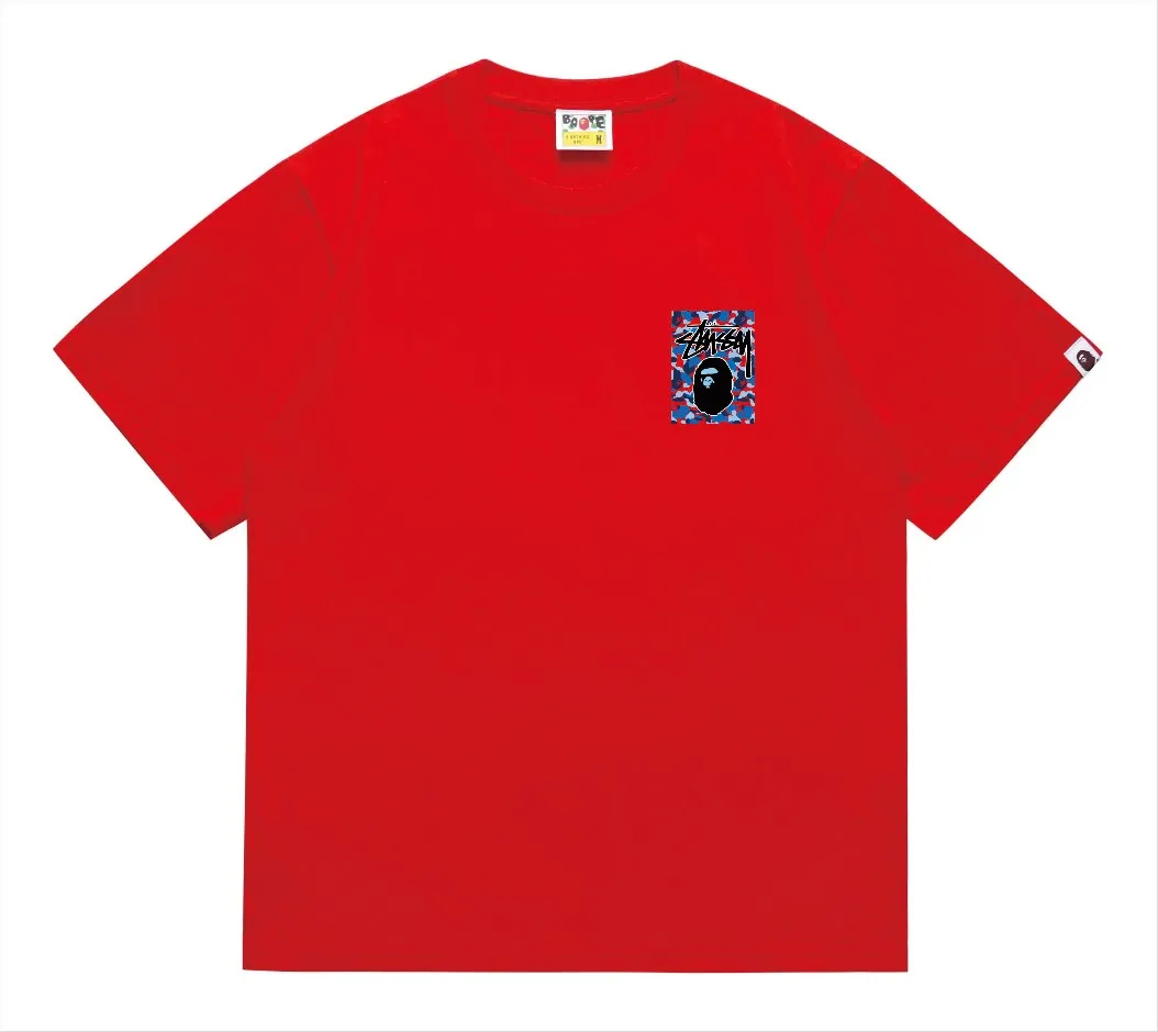 SC203#p110💰 (Top version) BAPE×Stussy co-branded Stussy letter ape print T-shirt Made of 260 grams of high-quality high-weave pure cotton fabric, double yarn combed, soft texture without pilling, imported environmentally friendly printing glue, bright and three-dimensional pattern, quality 💥Same style for men and women, the upper body is fashionable Color: black, blue and white, white, blue and white, pink, blue and white, gray, blue and white, red, blue and white, black, blue and black, white, blue and black Pink blue black Gray blue black Red blue black Size: S M L XL XXL