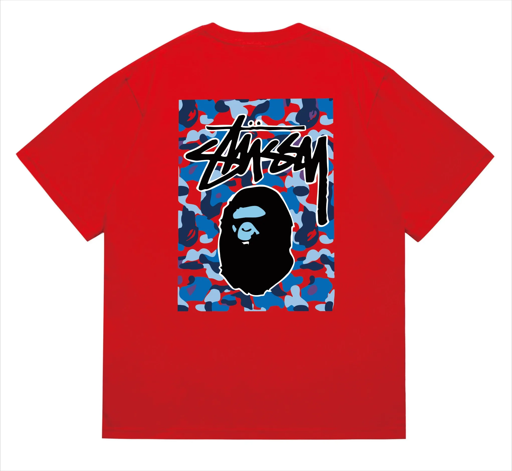 SC203#p110💰 (Top version) BAPE×Stussy co-branded Stussy letter ape print T-shirt Made of 260 grams of high-quality high-weave pure cotton fabric, double yarn combed, soft texture without pilling, imported environmentally friendly printing glue, bright and three-dimensional pattern, quality 💥Same style for men and women, the upper body is fashionable Color: black, blue and white, white, blue and white, pink, blue and white, gray, blue and white, red, blue and white, black, blue and black, white, blue and black Pink blue black Gray blue black Red blue black Size: S M L XL XXL